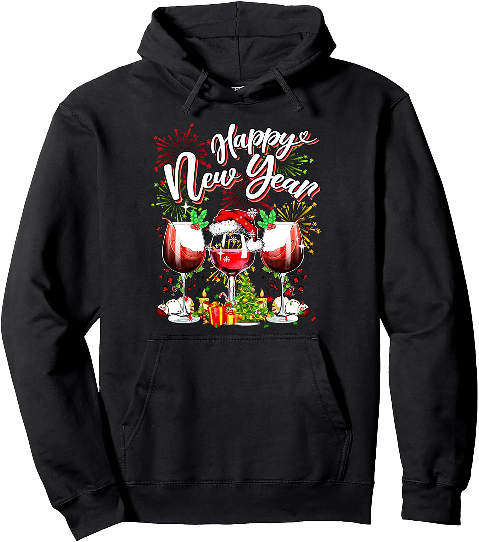 Happy New Year Wine Pullover Hoodie Festive Gift Idea