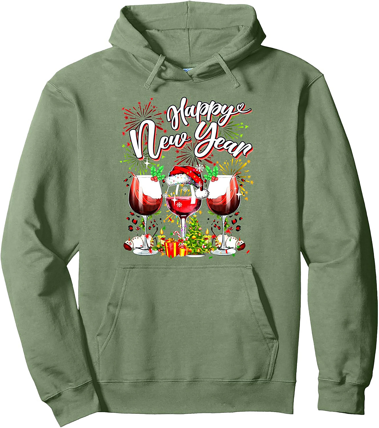 Happy New Year Wine Pullover Hoodie Festive Gift Idea