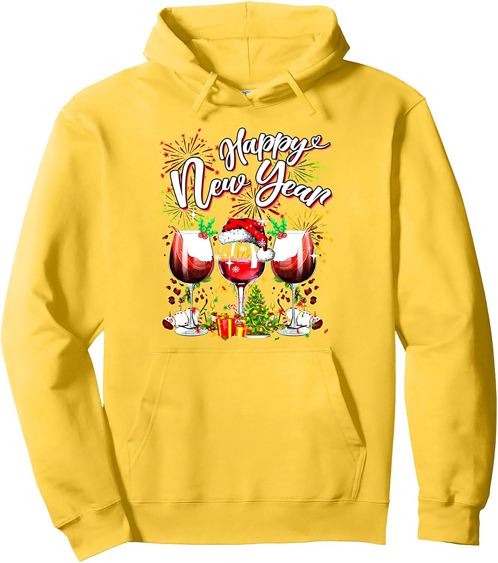Happy New Year Wine Pullover Hoodie Festive Gift Idea