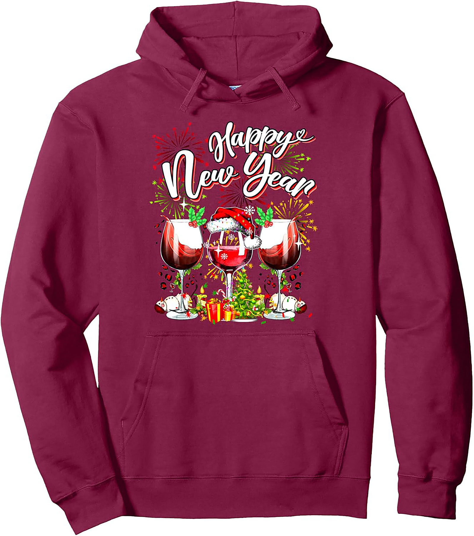 Happy New Year Wine Pullover Hoodie Festive Gift Idea