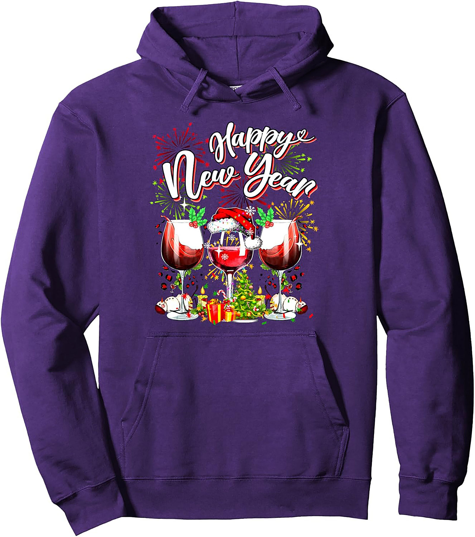 Happy New Year Wine Pullover Hoodie Festive Gift Idea