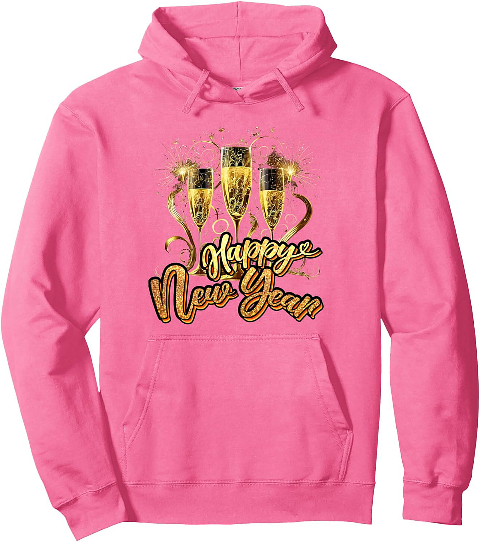 Happy New Year Champagne Graphic Hoodie Cozy Pullover