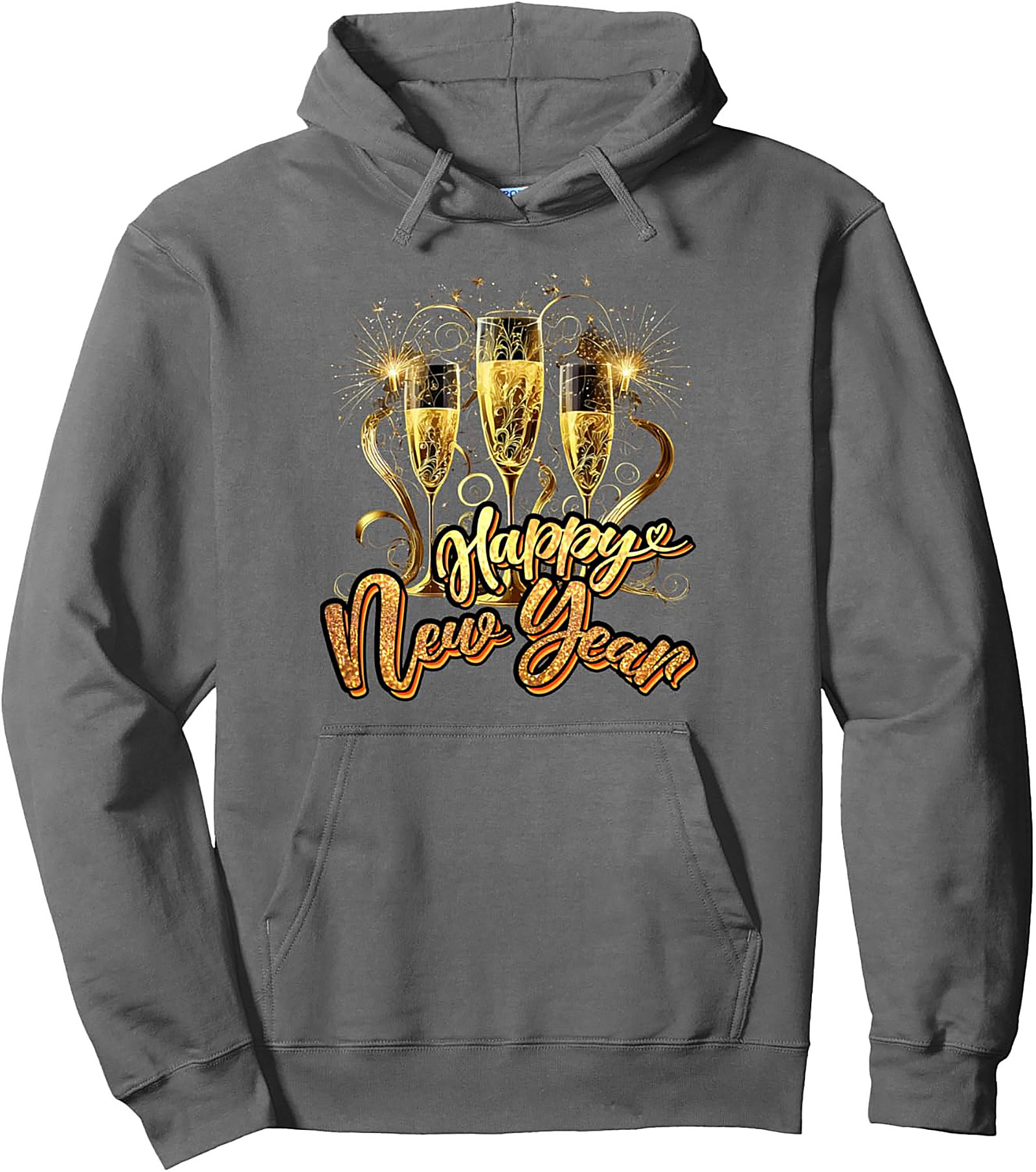 Happy New Year Champagne Graphic Hoodie Cozy Pullover