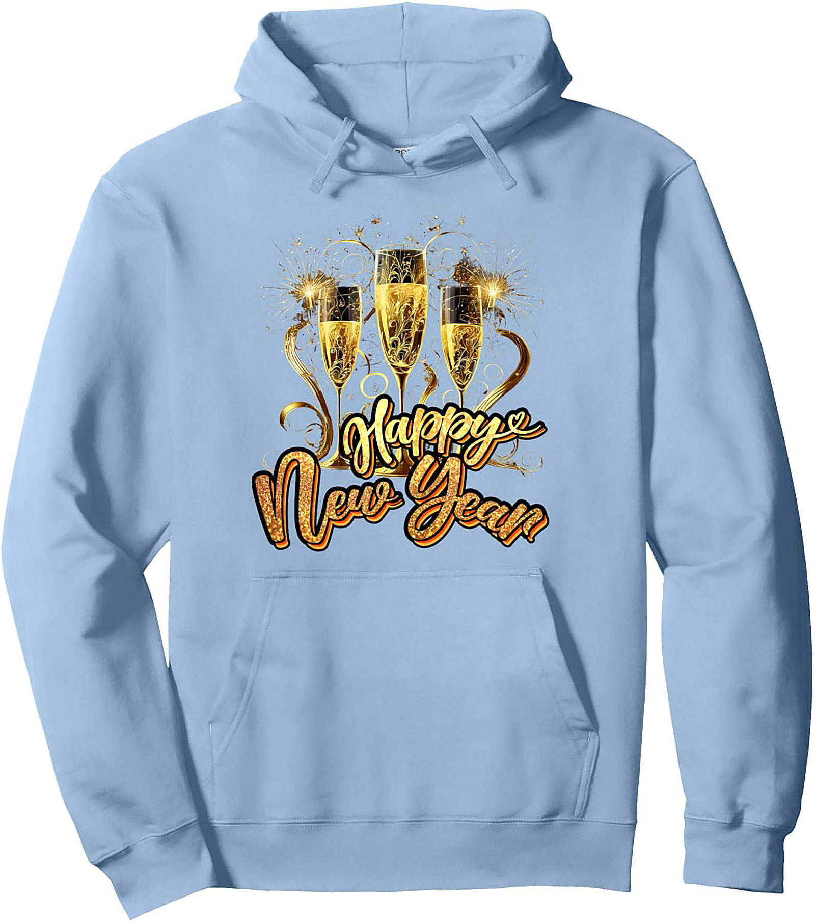 Happy New Year Champagne Graphic Hoodie Cozy Pullover