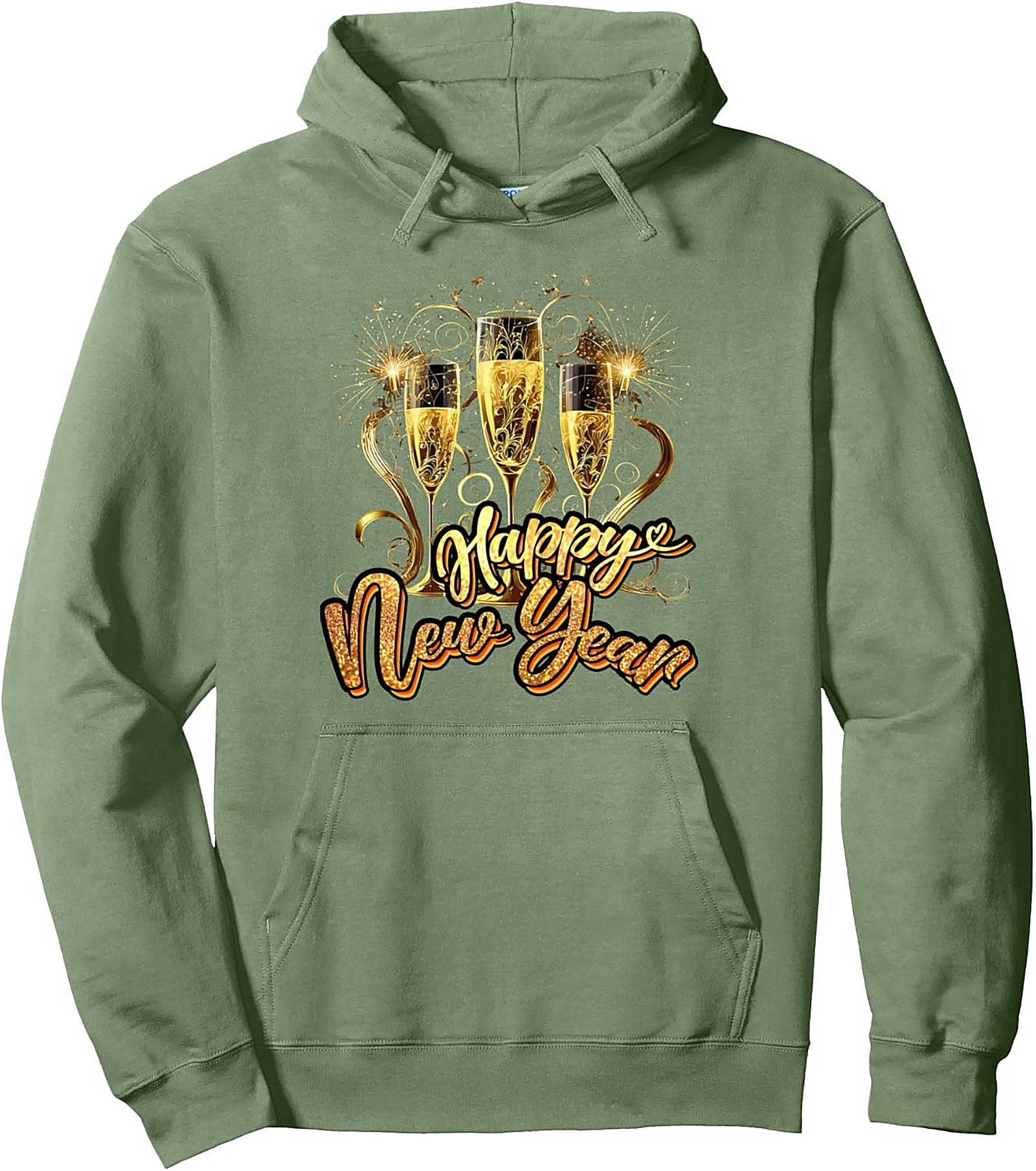 Happy New Year Champagne Graphic Hoodie Cozy Pullover