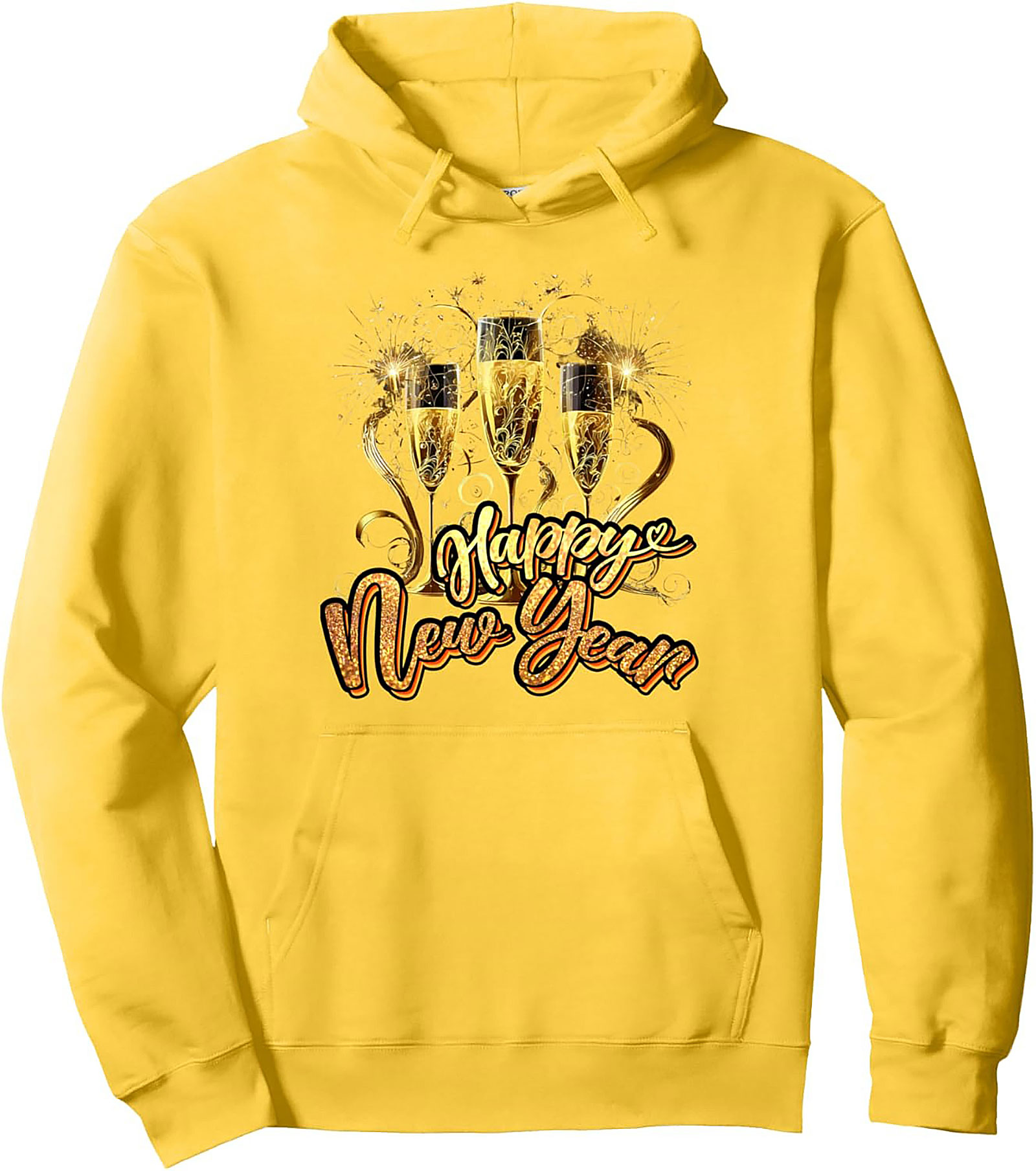 Happy New Year Champagne Graphic Hoodie Cozy Pullover