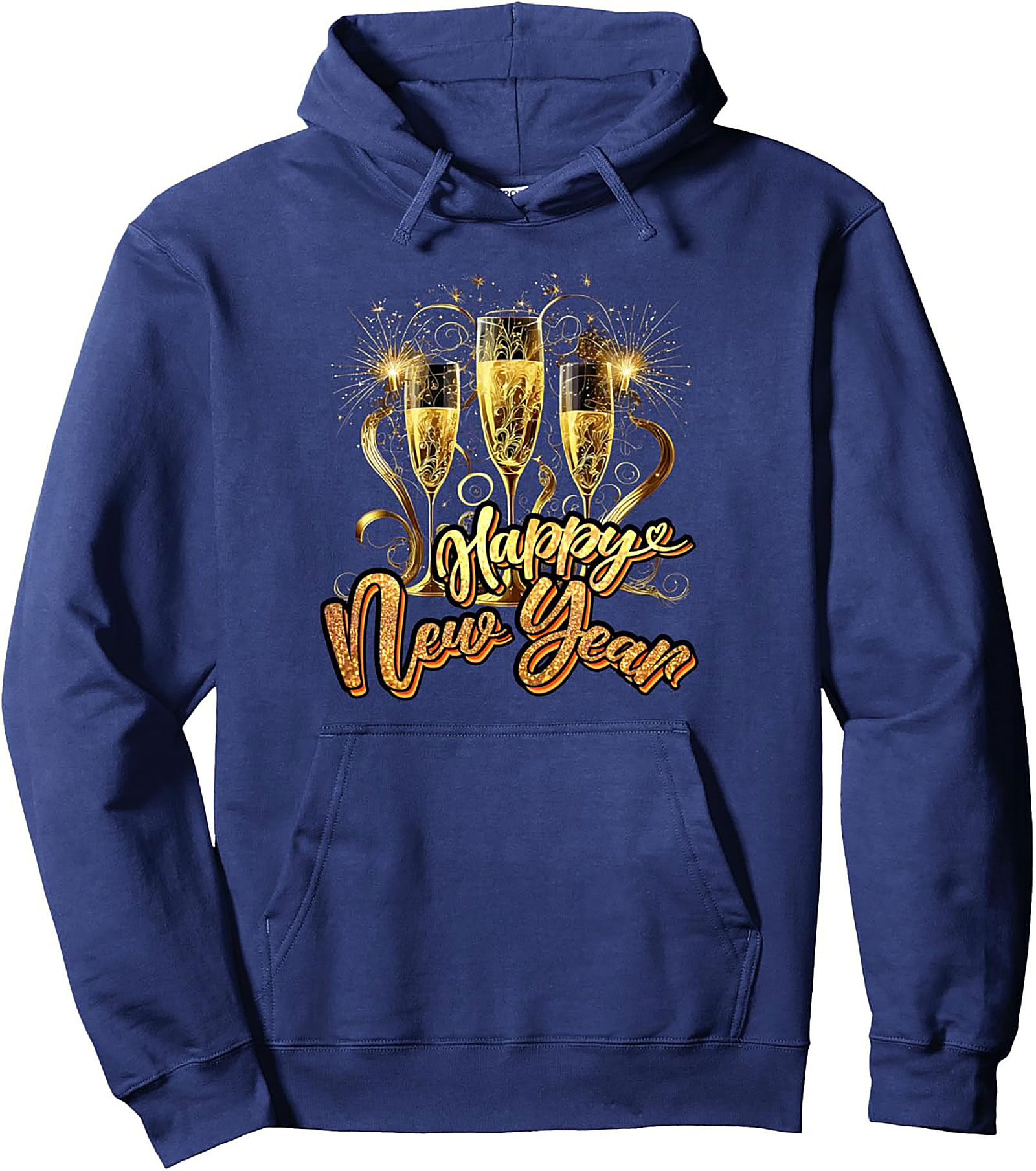 Happy New Year Champagne Graphic Hoodie Cozy Pullover