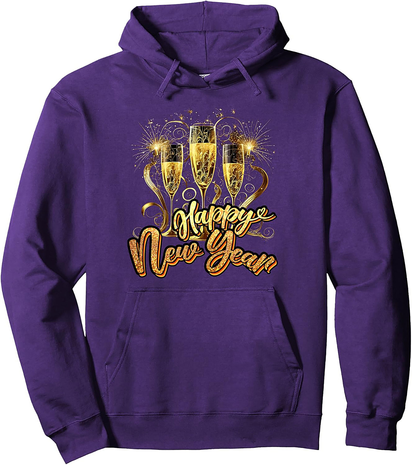 Happy New Year Champagne Graphic Hoodie Cozy Pullover