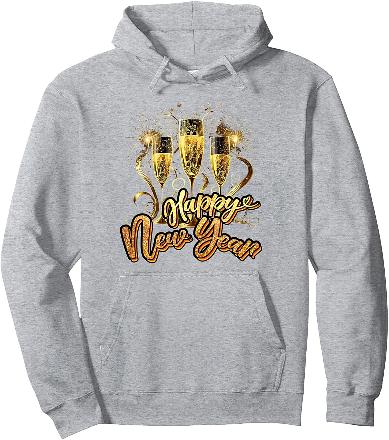Happy New Year Champagne Graphic Hoodie Cozy Pullover
