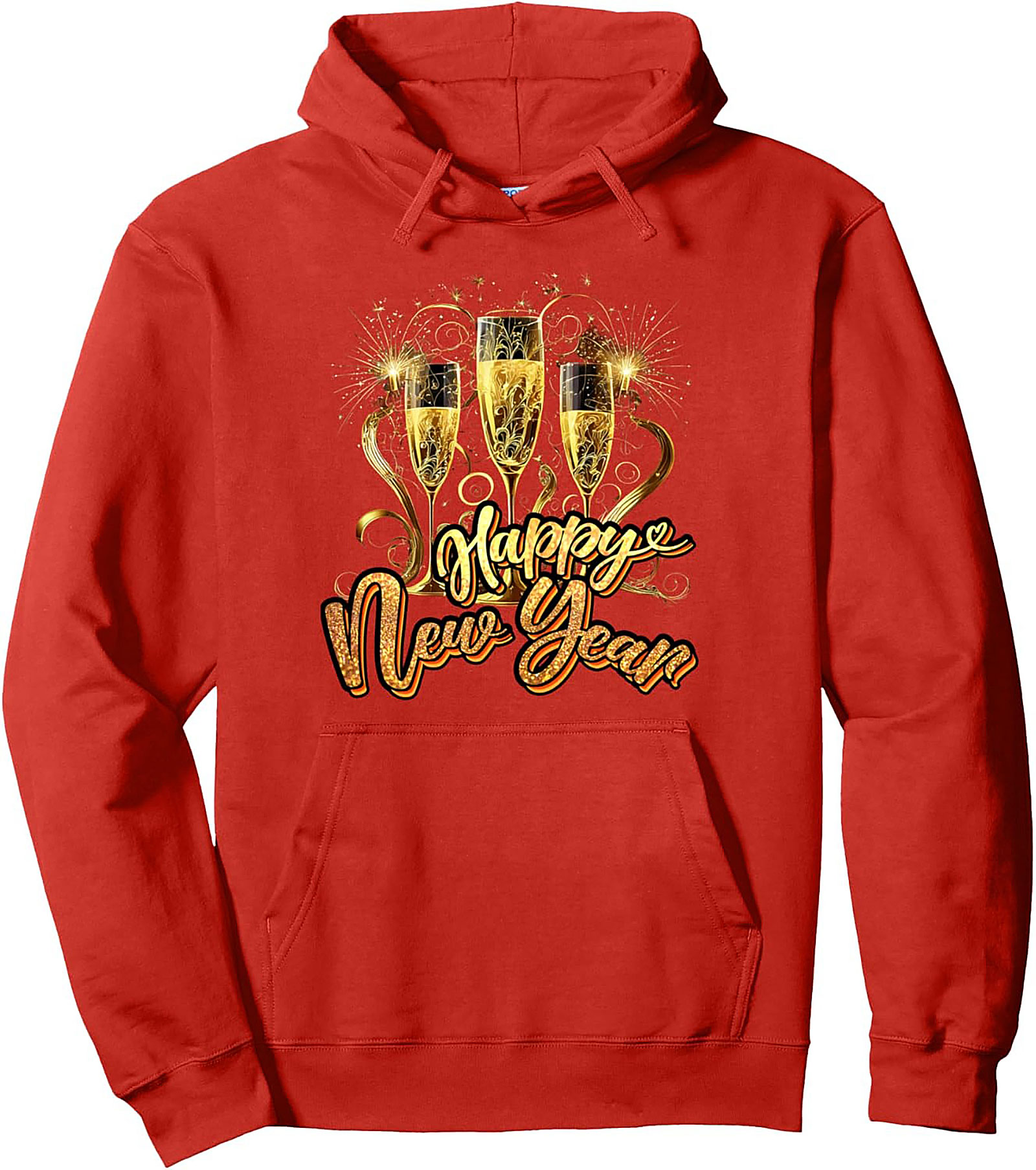 Happy New Year Champagne Graphic Hoodie Cozy Pullover