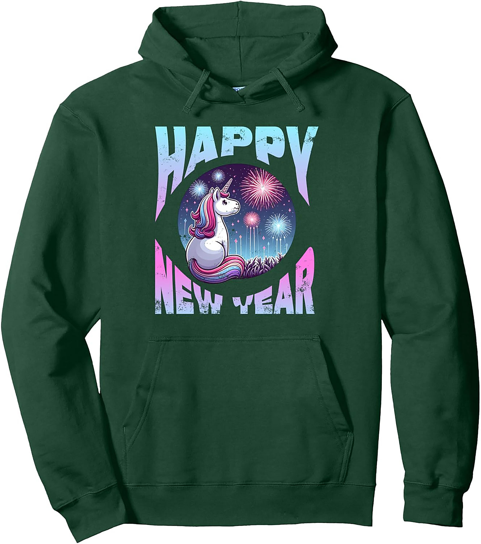 Unicorn Happy New Year Pullover Hoodie Festive Gift