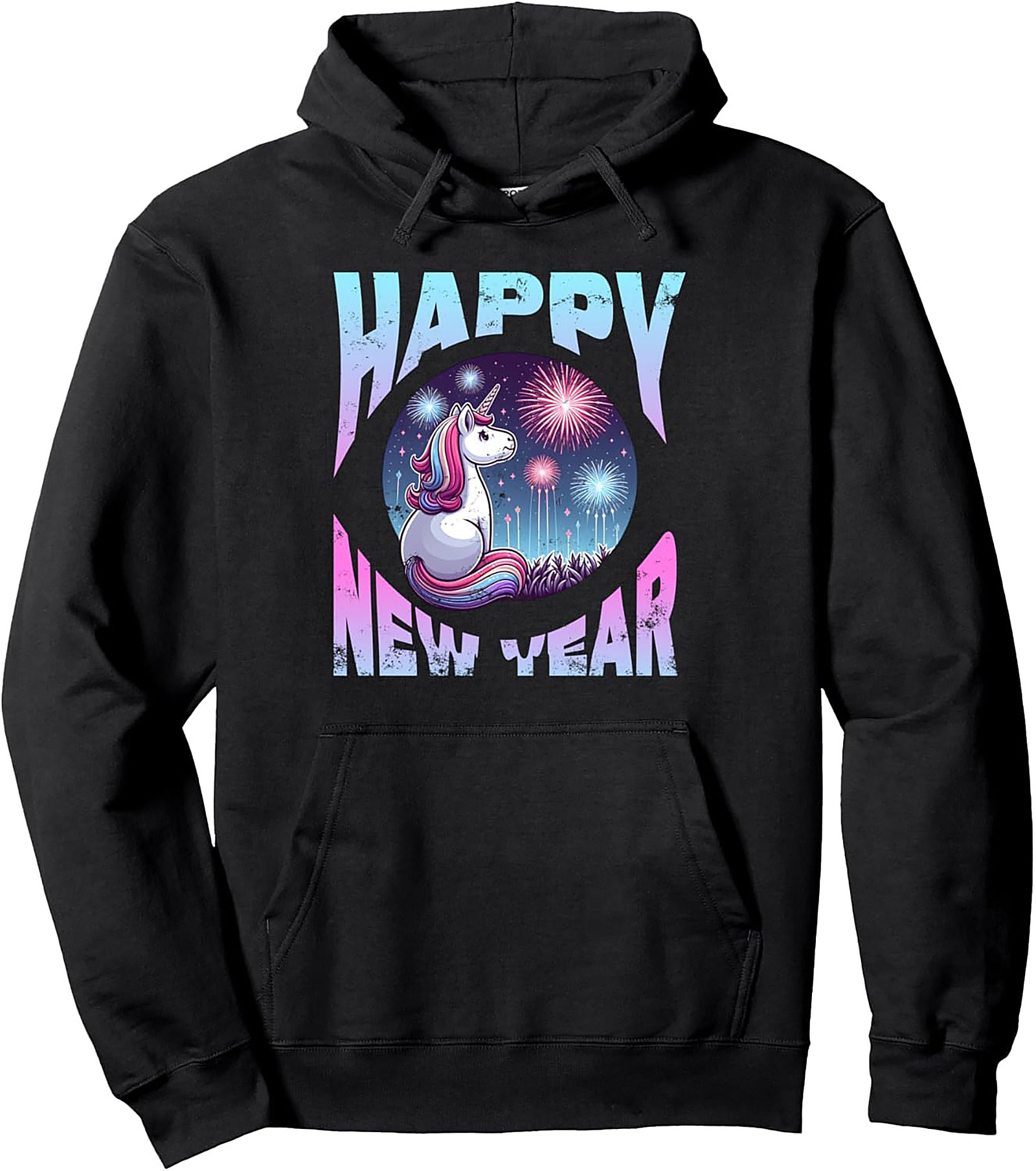 Unicorn Happy New Year Pullover Hoodie Festive Gift