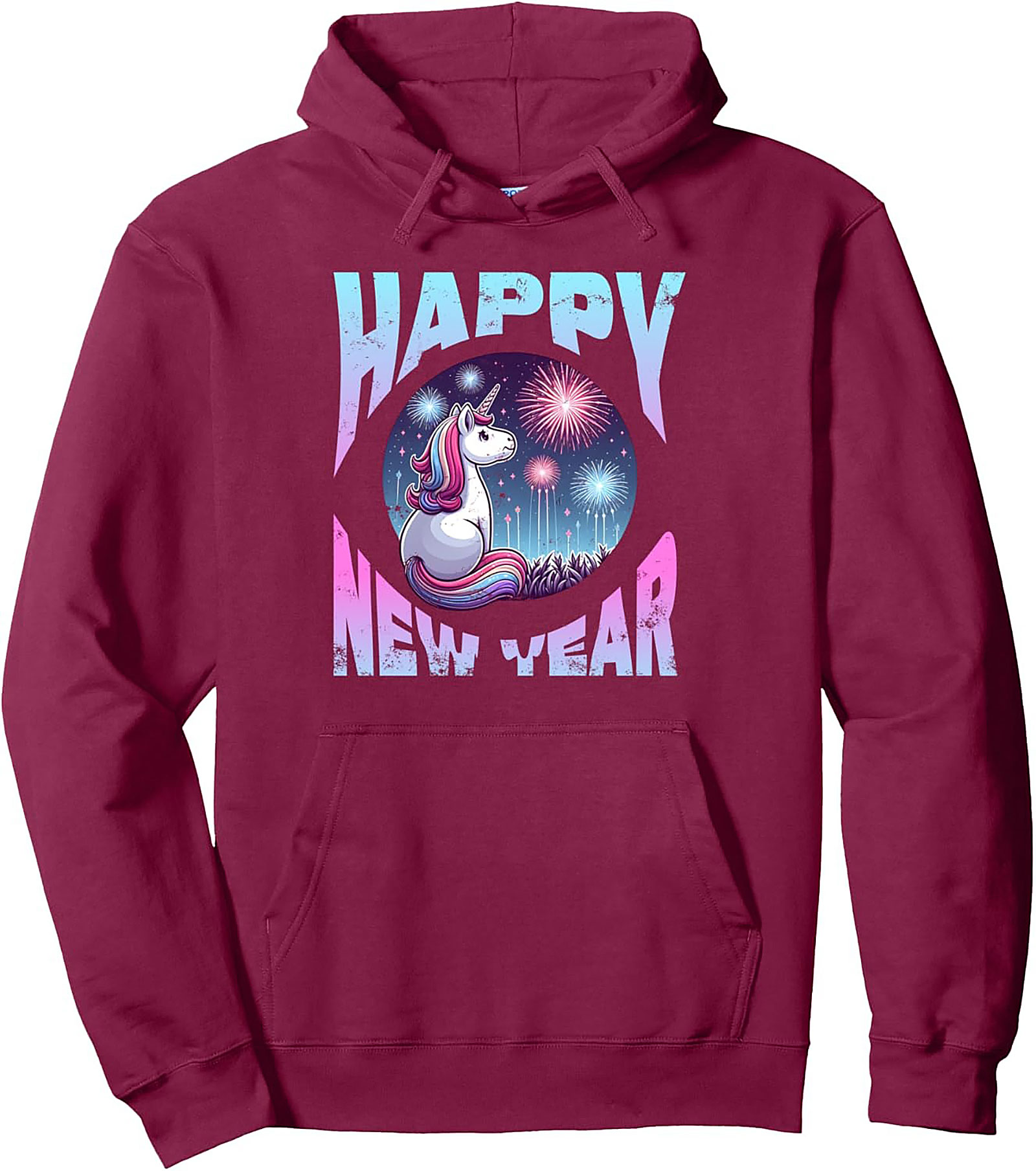 Unicorn Happy New Year Pullover Hoodie Festive Gift