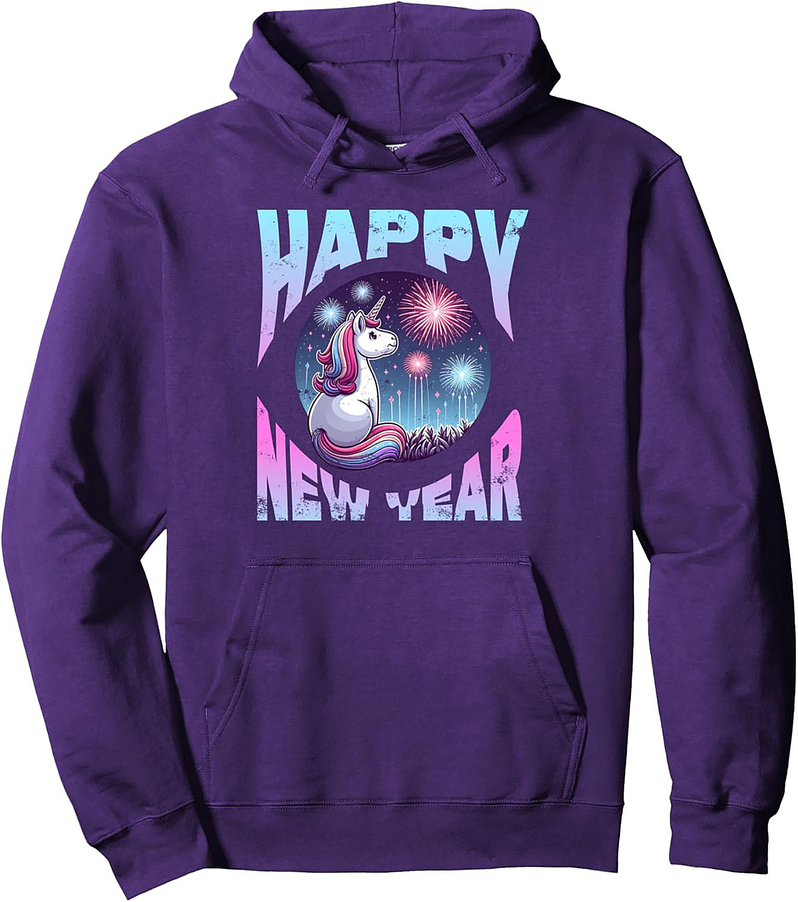 Unicorn Happy New Year Pullover Hoodie Festive Gift
