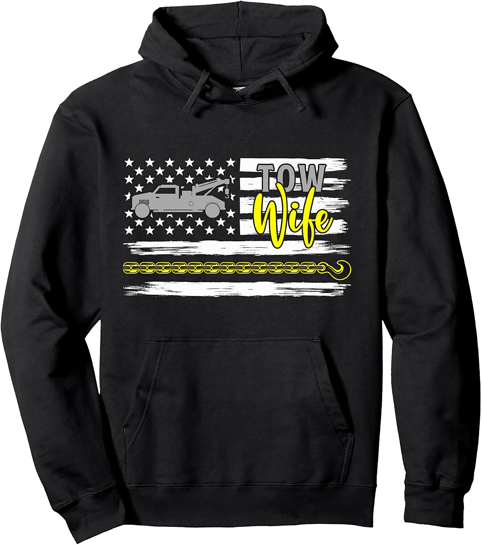 Tow Wife Pullover Hoodie - Distressed Flag & Tow Truck Graphic