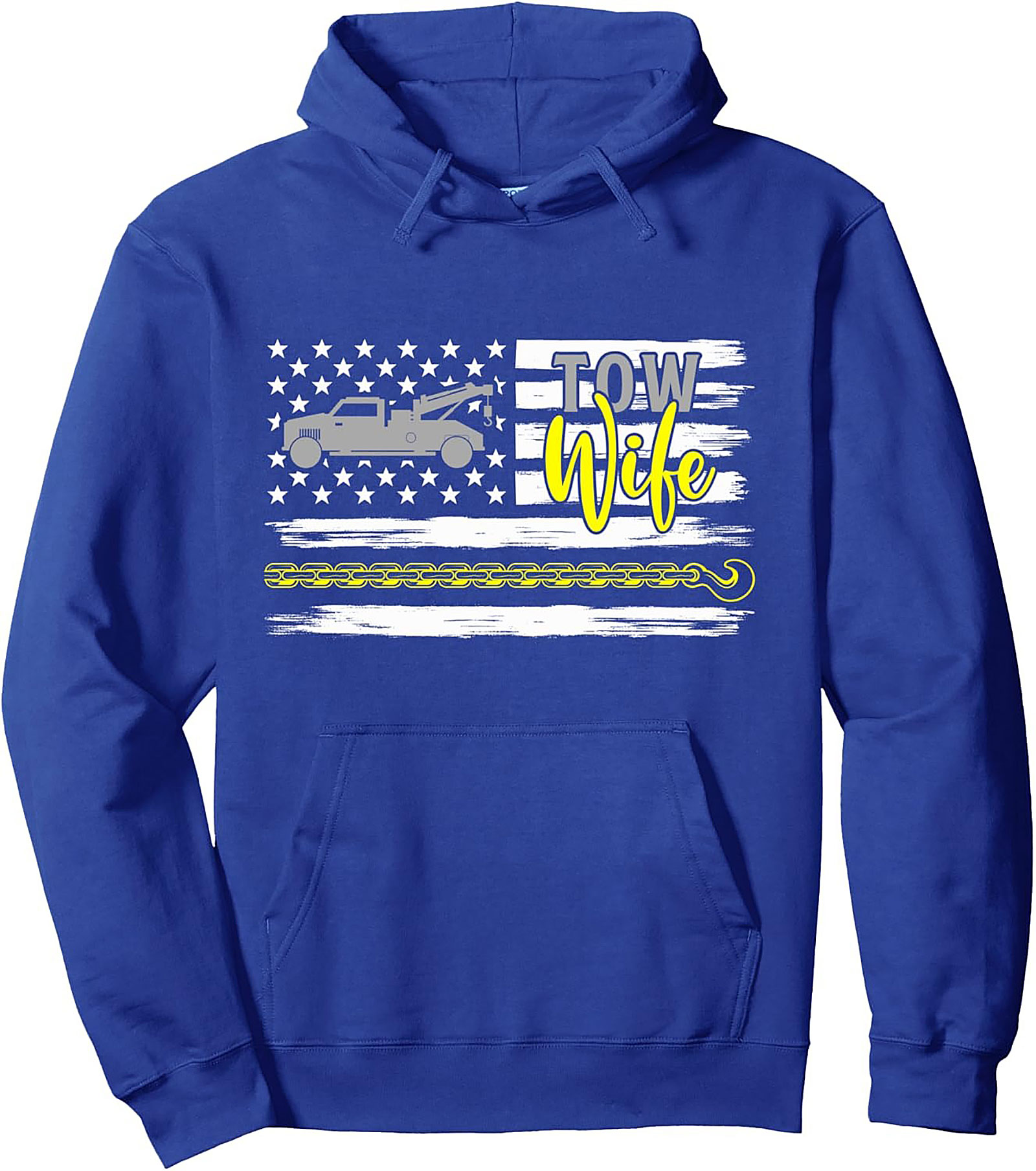Tow Wife Pullover Hoodie - Distressed Flag & Tow Truck Graphic