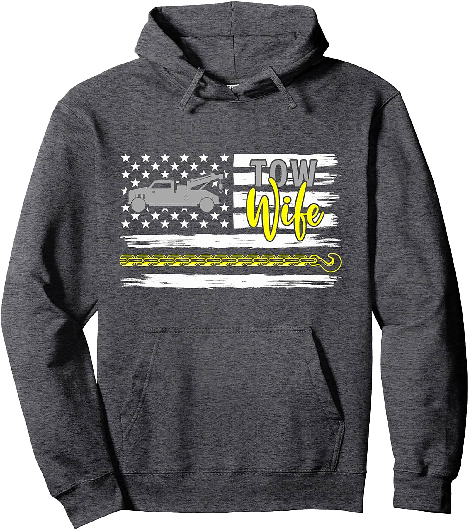 Tow Wife Pullover Hoodie - Distressed Flag & Tow Truck Graphic