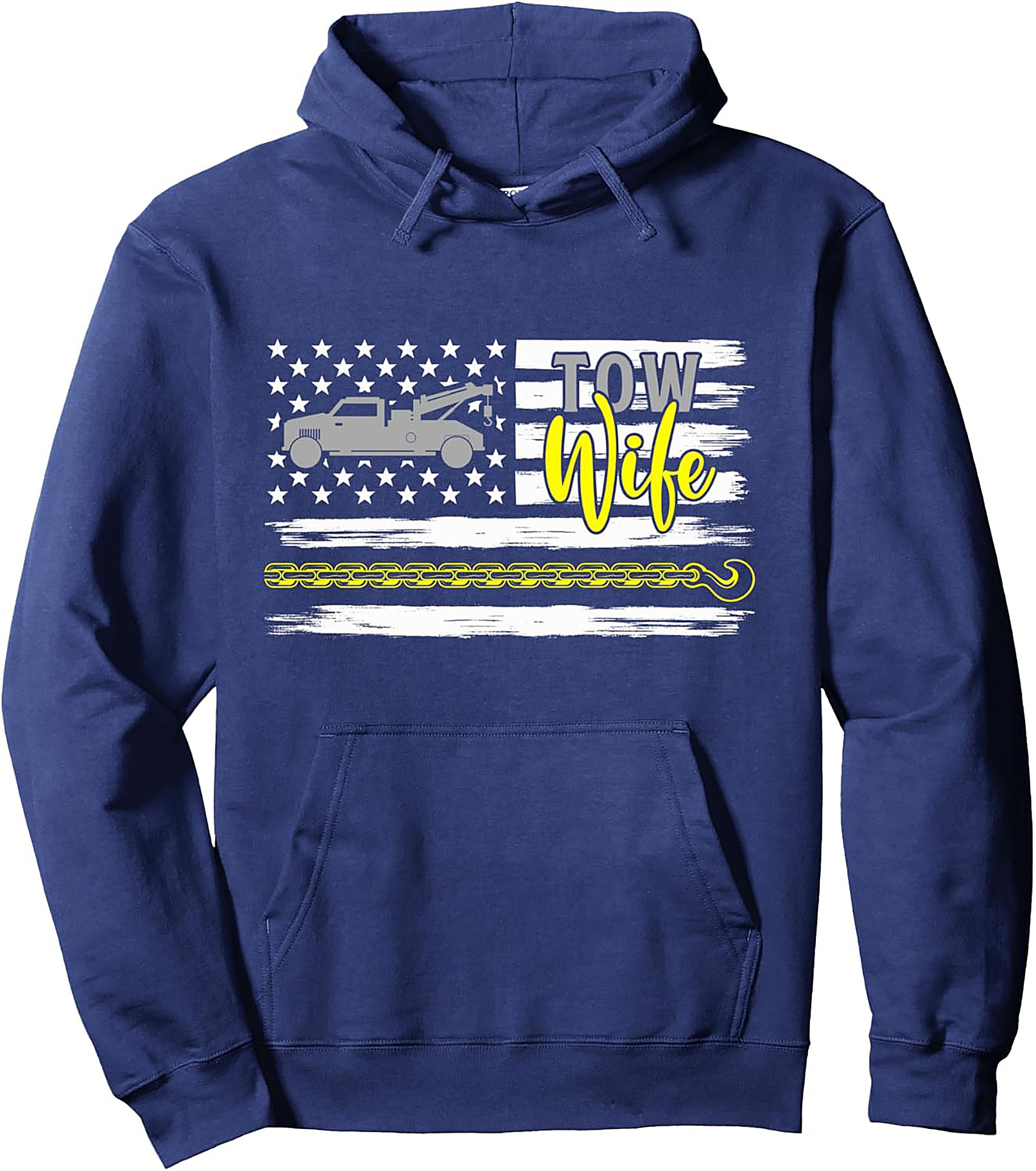 Tow Wife Pullover Hoodie - Distressed Flag & Tow Truck Graphic