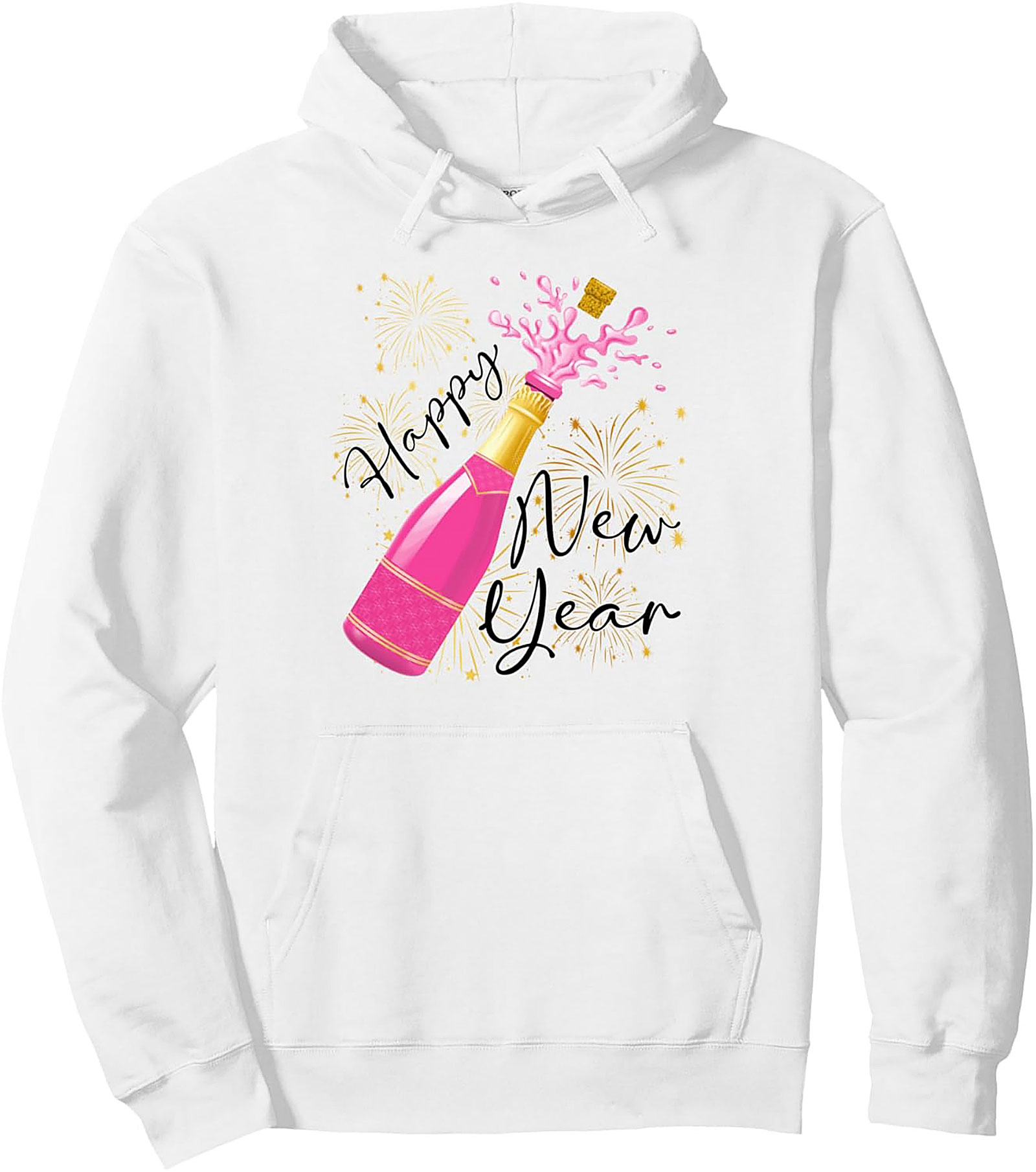 Happy New Year Graphic Hoodie Pink Champagne Pop