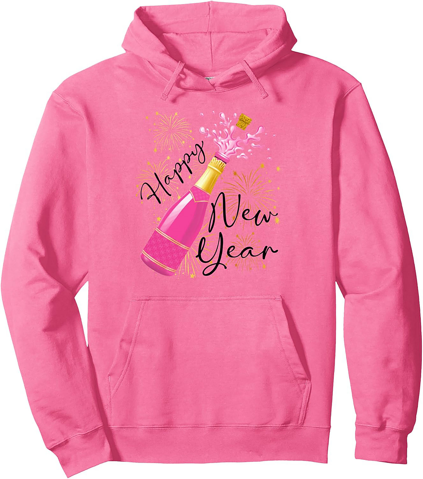 Happy New Year Graphic Hoodie Pink Champagne Pop