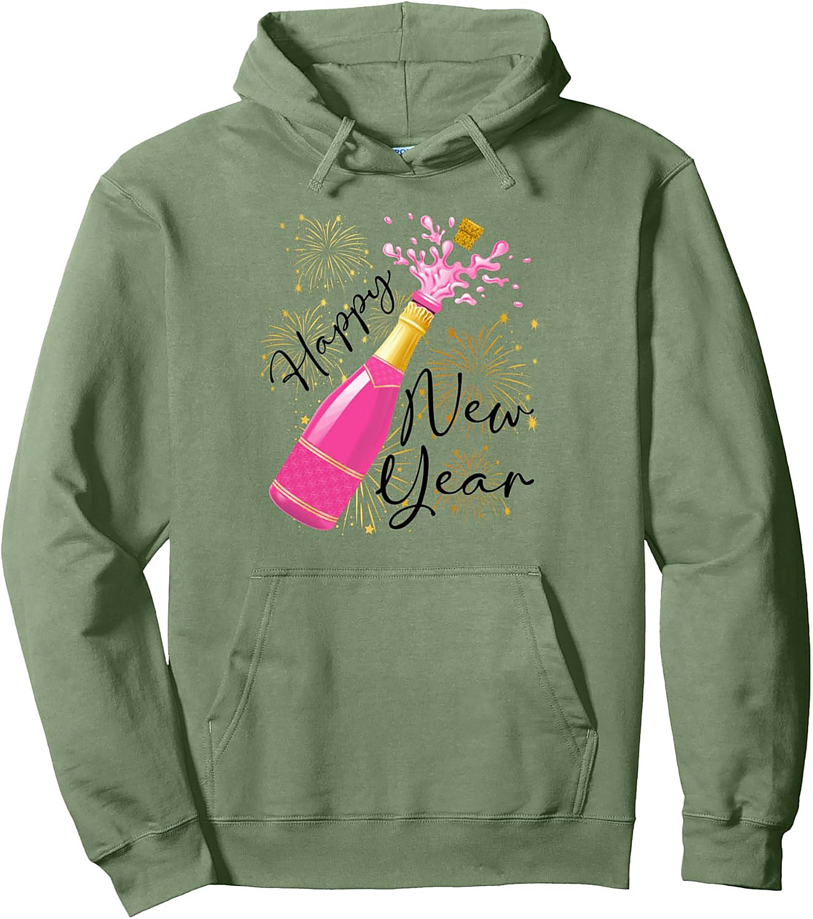 Happy New Year Graphic Hoodie Pink Champagne Pop