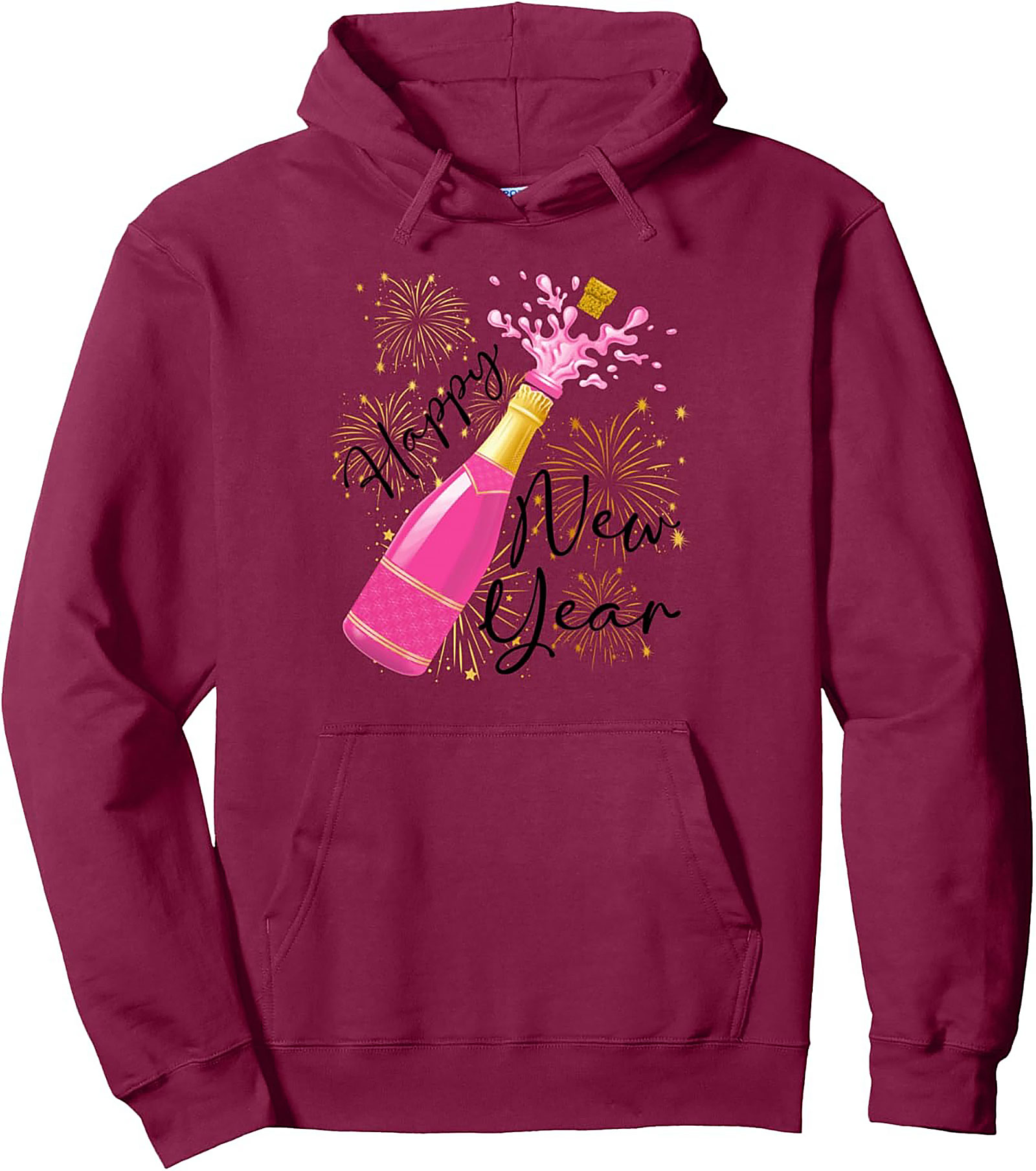 Happy New Year Graphic Hoodie Pink Champagne Pop