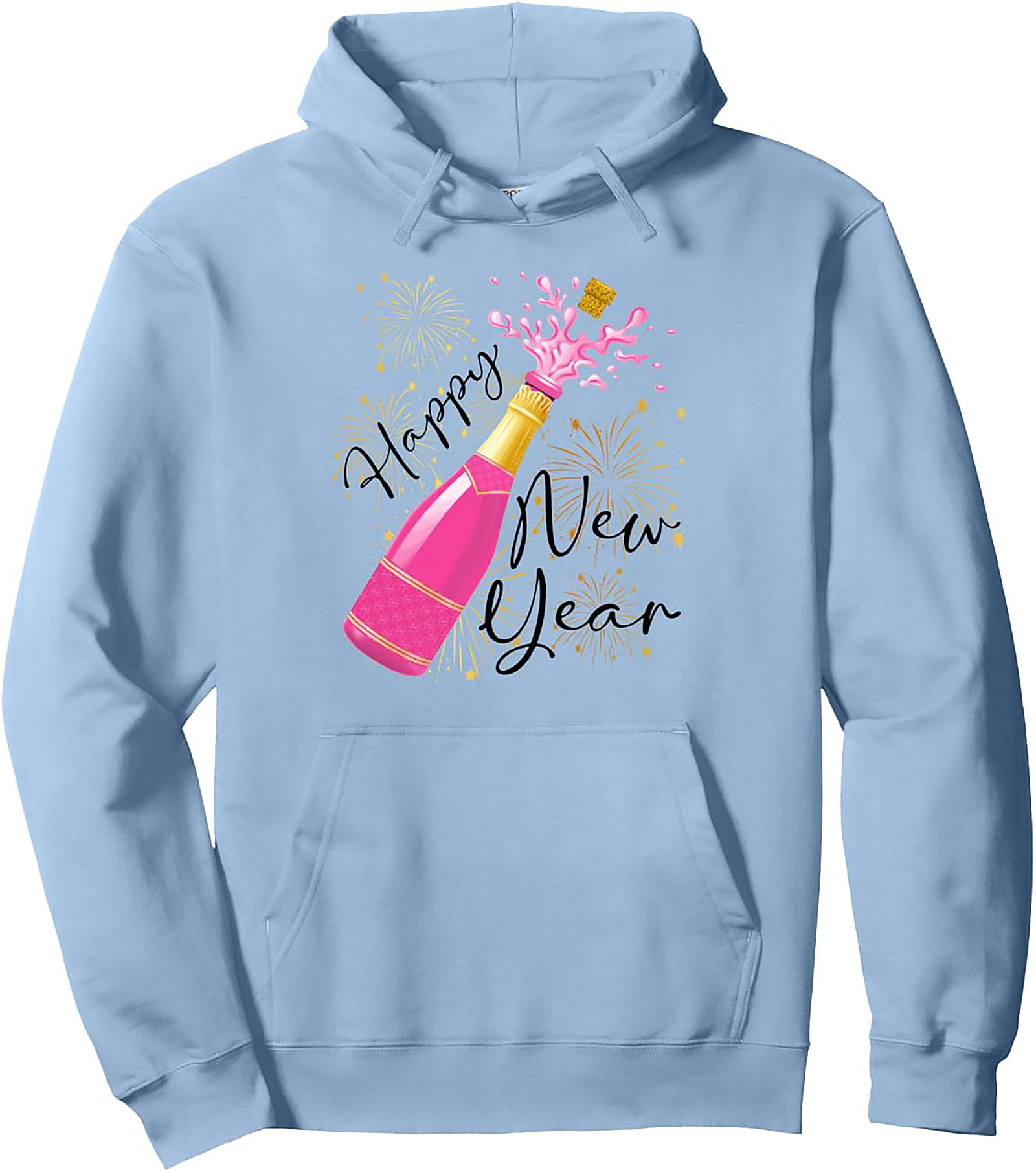 Happy New Year Graphic Hoodie Pink Champagne Pop