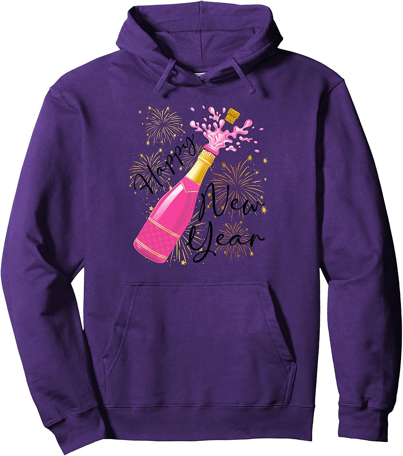 Happy New Year Graphic Hoodie Pink Champagne Pop