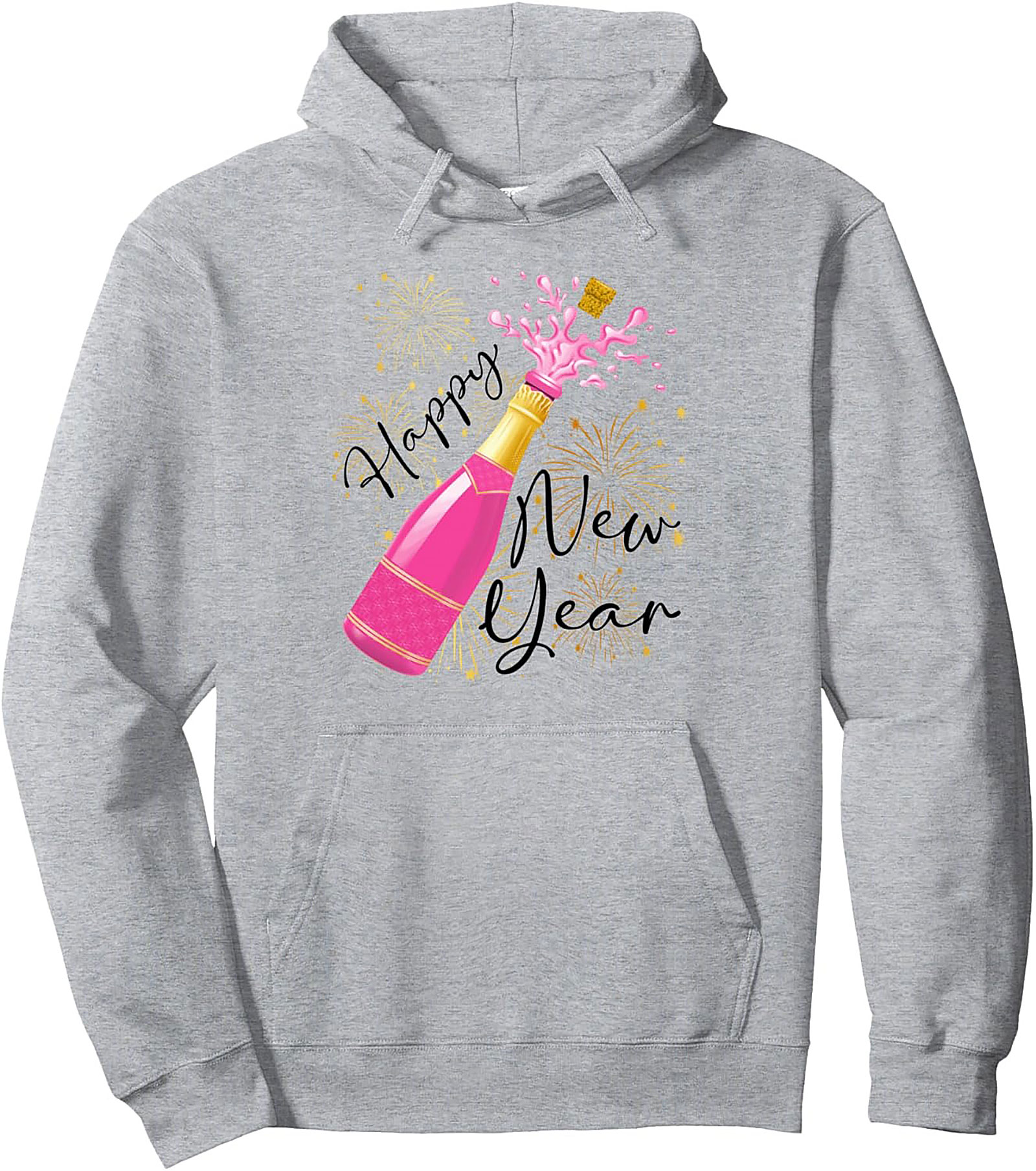 Happy New Year Graphic Hoodie Pink Champagne Pop