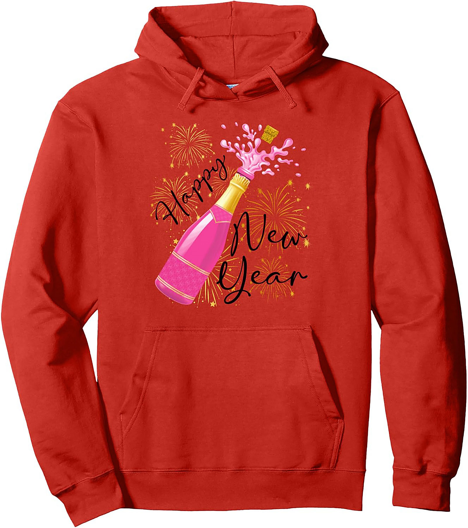 Happy New Year Graphic Hoodie Pink Champagne Pop