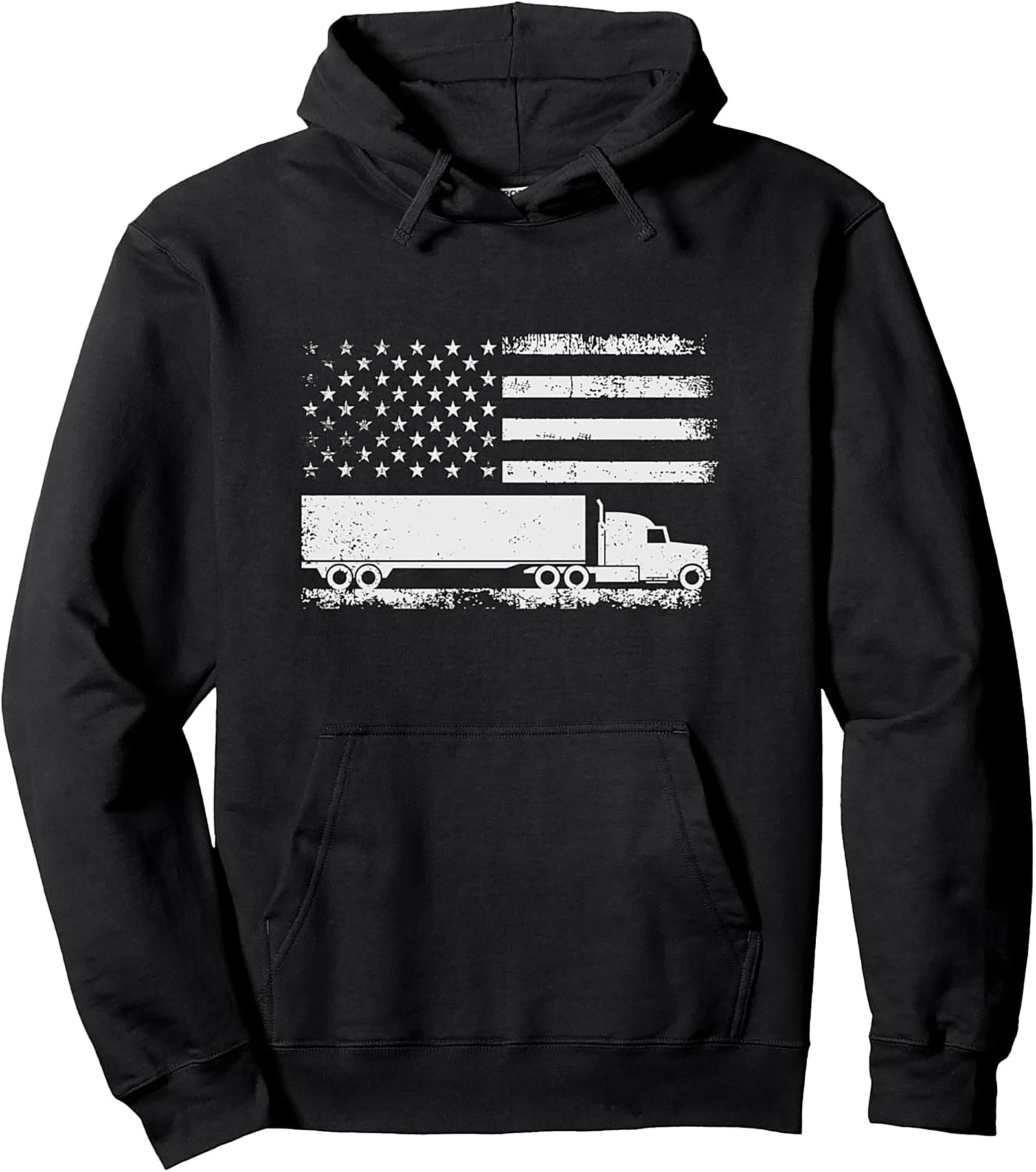American Flag Trucker Hoodie | Distressed Patriotic Semi-Truck Pullover