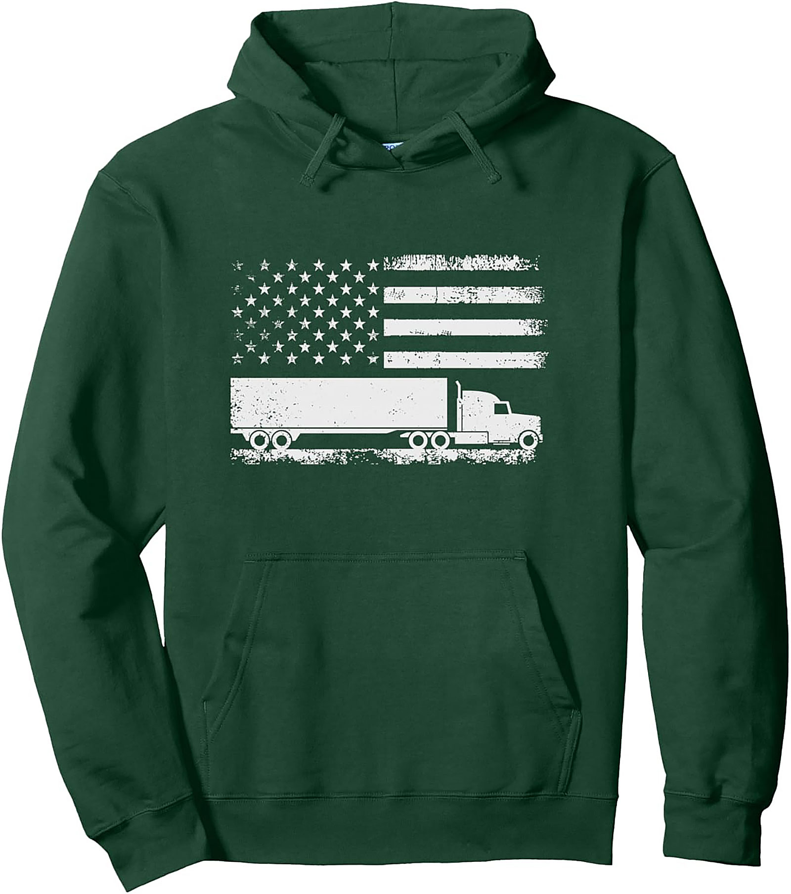 American Flag Trucker Hoodie | Distressed Patriotic Semi-Truck Pullover
