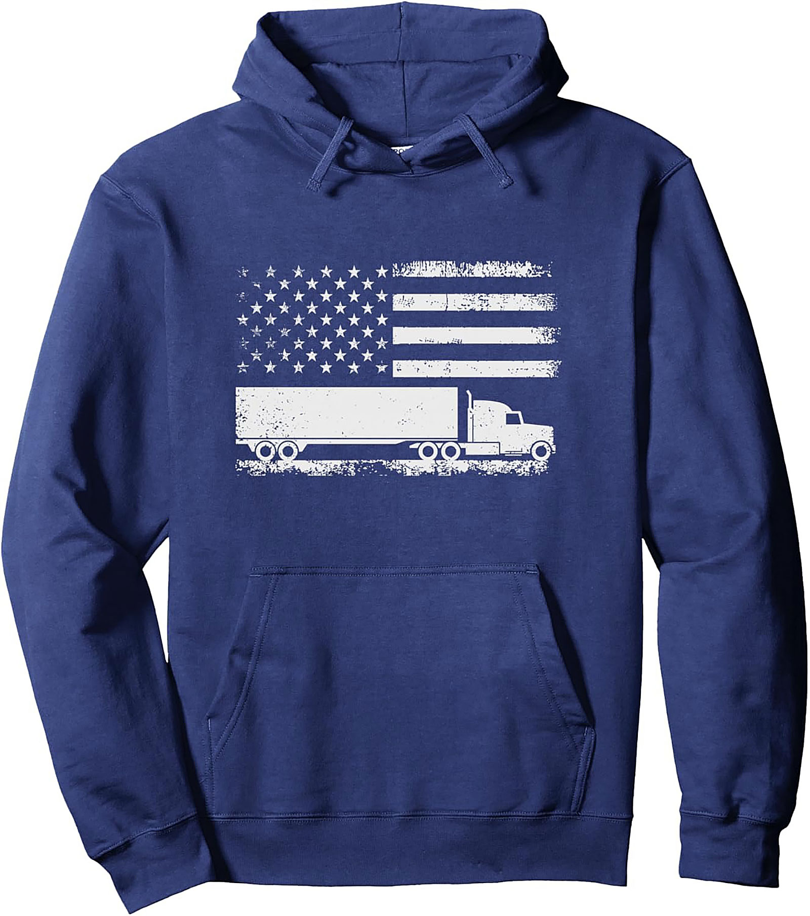 American Flag Trucker Hoodie | Distressed Patriotic Semi-Truck Pullover