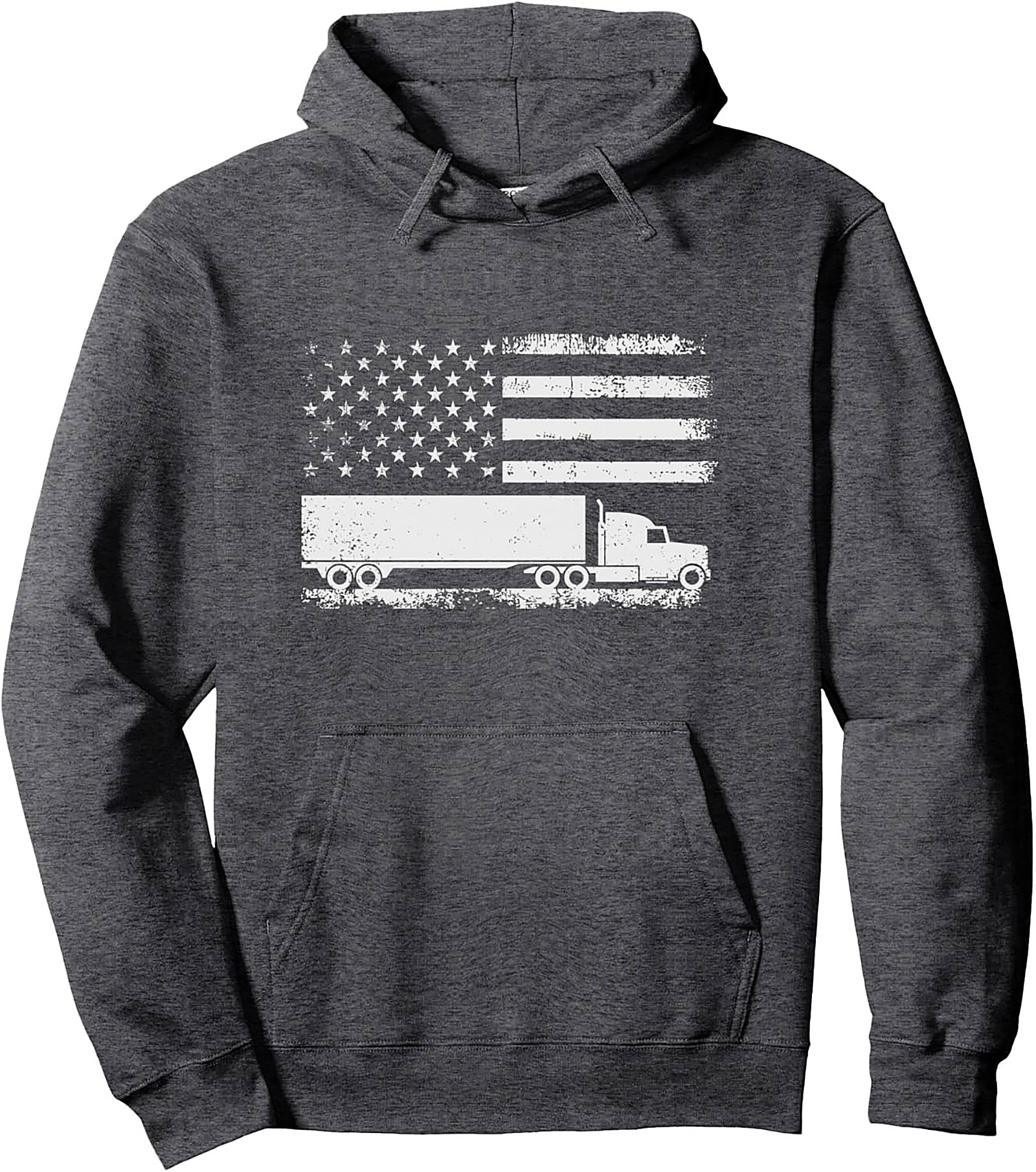 American Flag Trucker Hoodie | Distressed Patriotic Semi-Truck Pullover