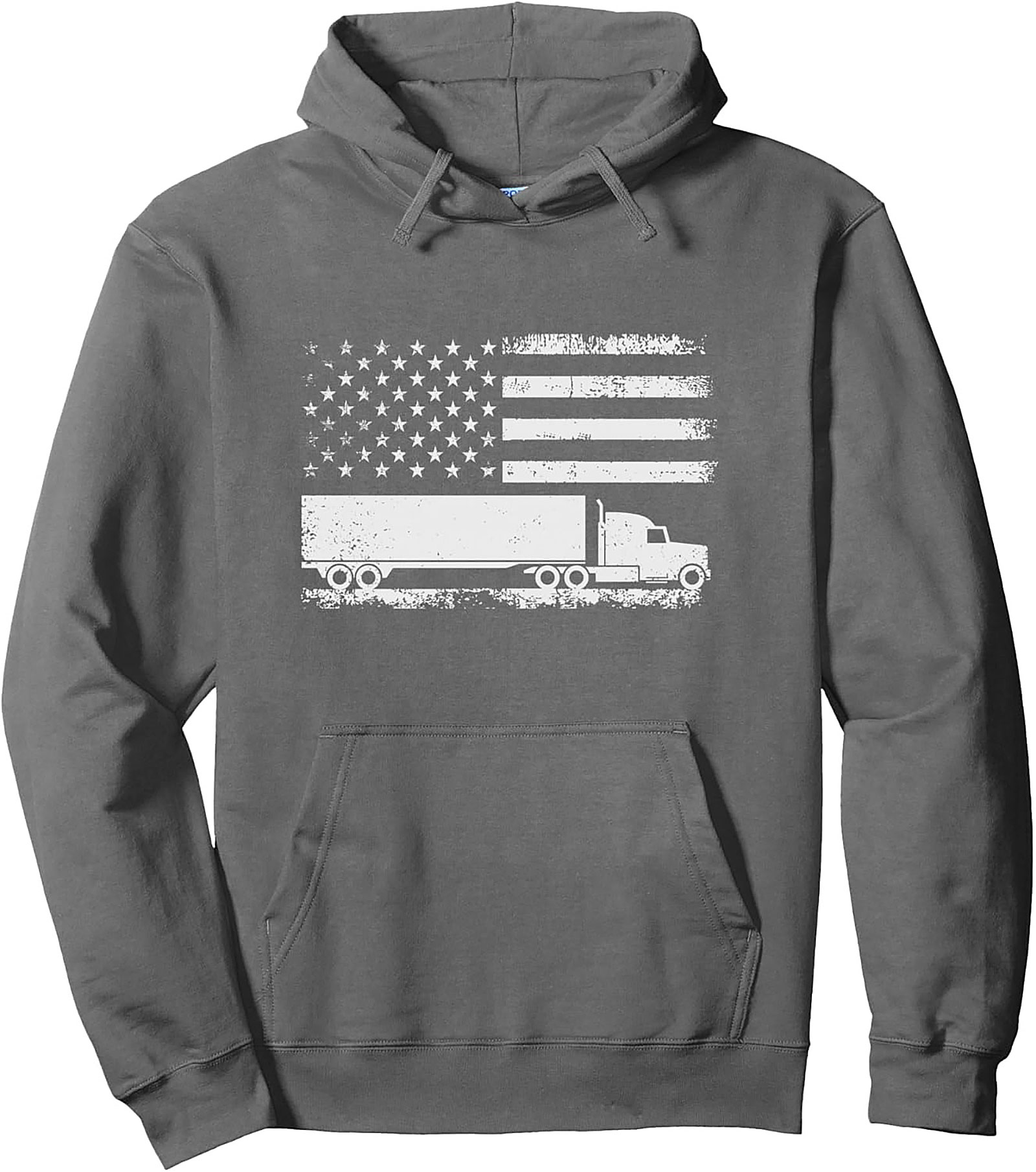 American Flag Trucker Hoodie | Distressed Patriotic Semi-Truck Pullover