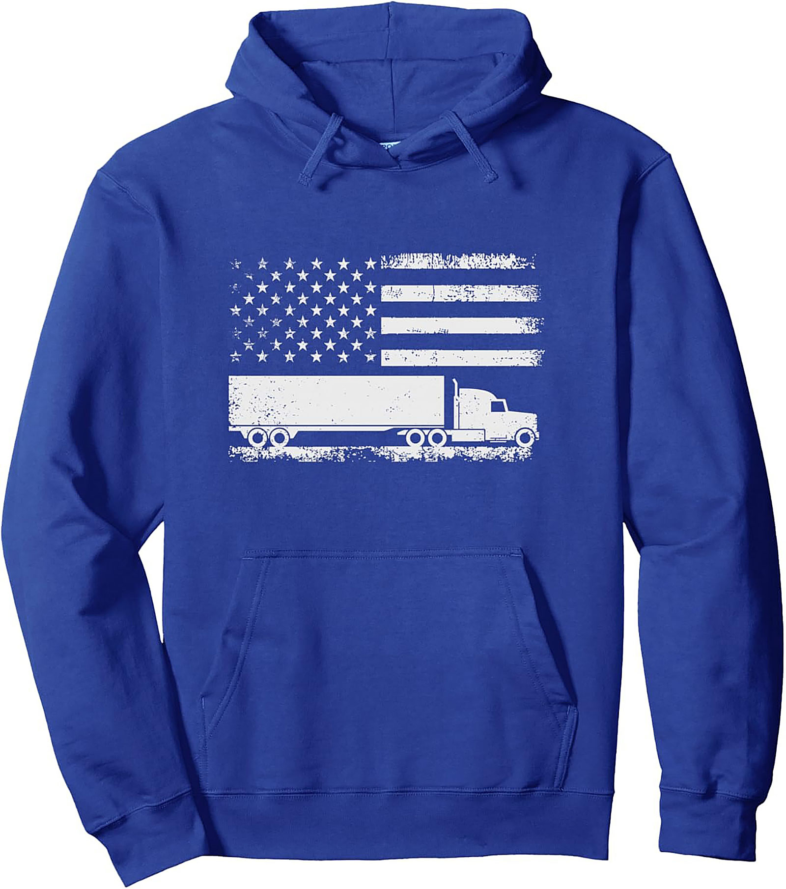 American Flag Trucker Hoodie | Distressed Patriotic Semi-Truck Pullover