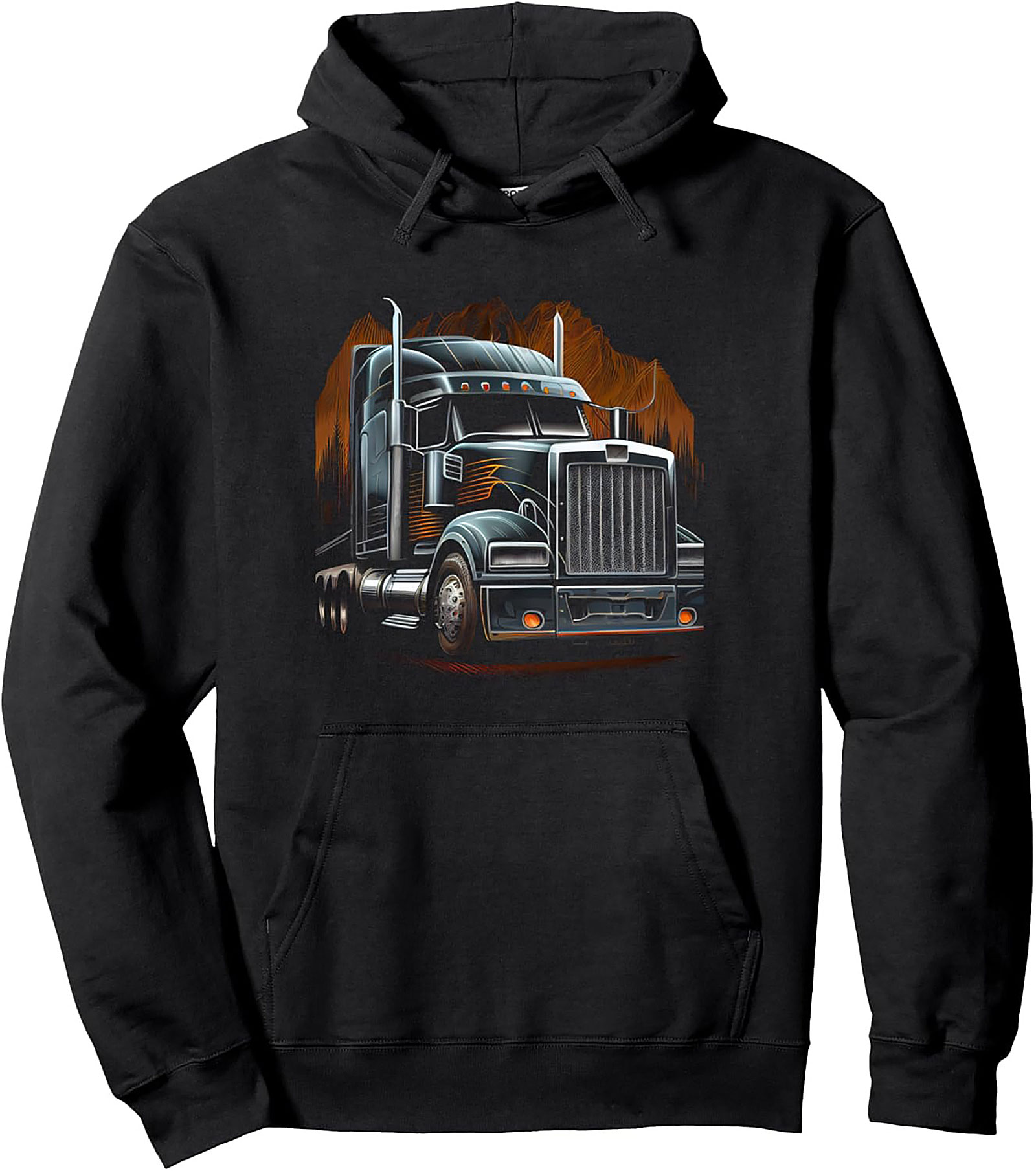 The Midnight Hauler Semi Truck Pullover Hoodie | Big Rig Graphic Hoodie