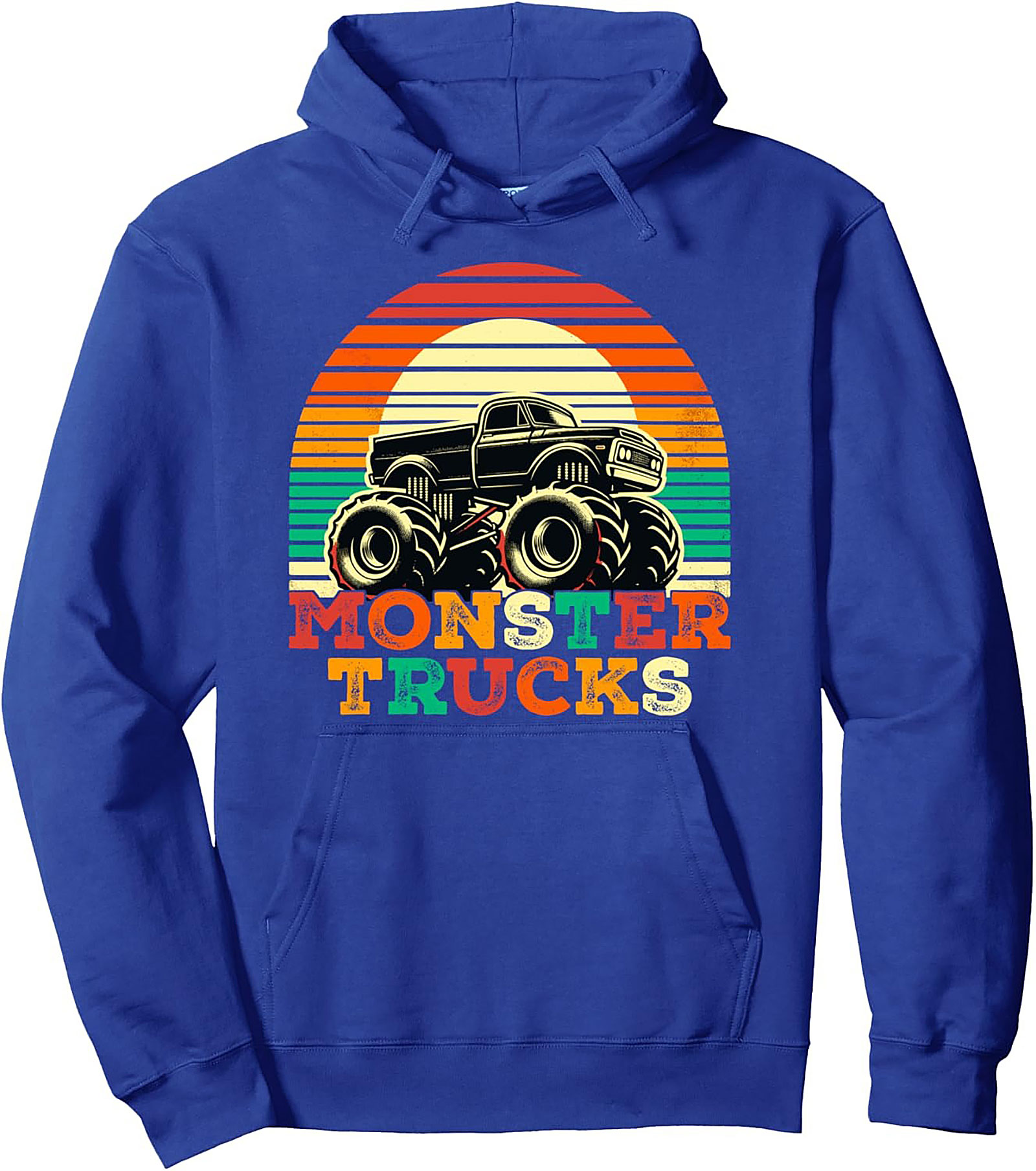 Retro Sunset Monster Truck Pullover Hoodie | Vintage Truck Enthusiast Graphic Hoodie