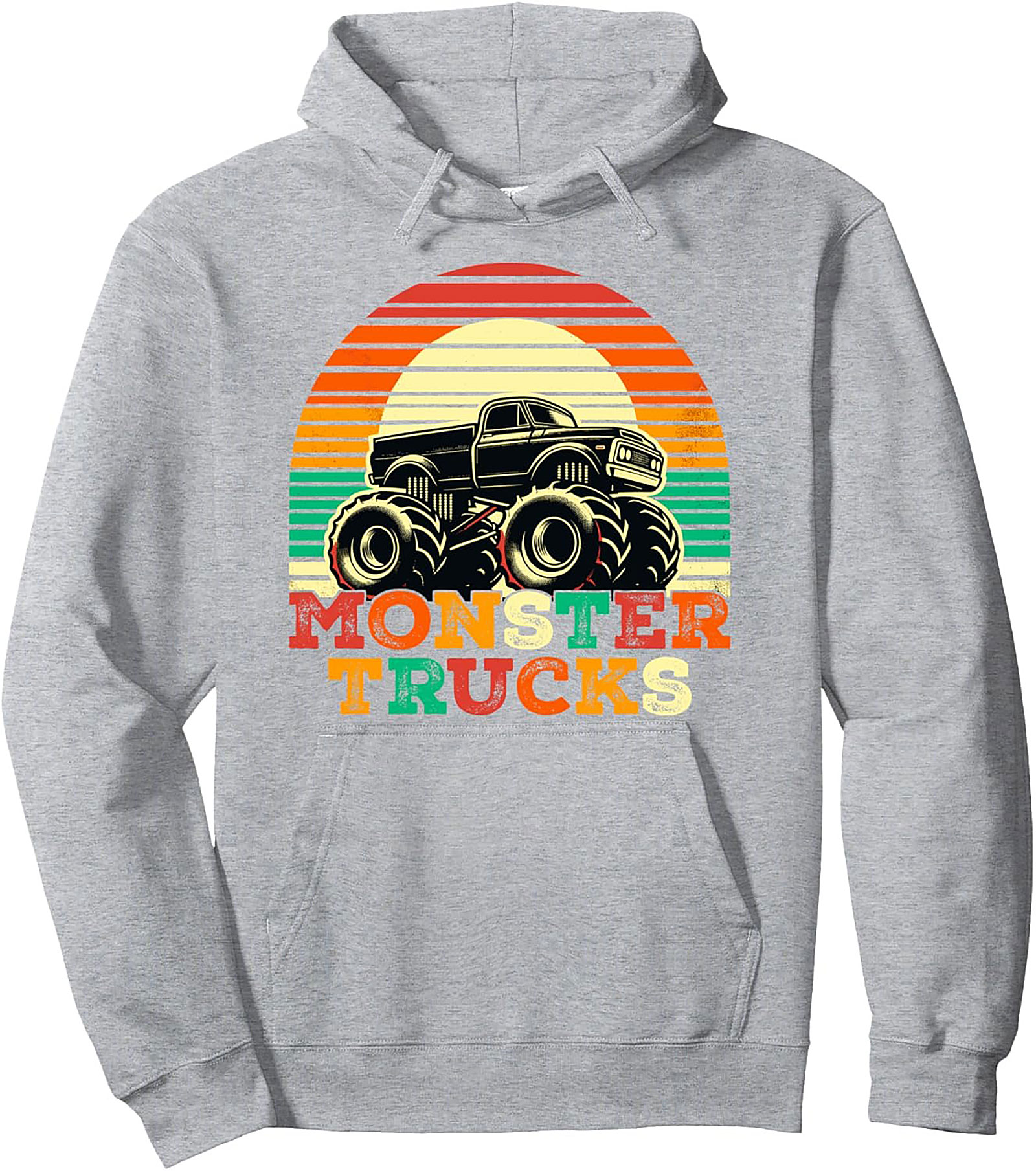 Retro Sunset Monster Truck Pullover Hoodie | Vintage Truck Enthusiast Graphic Hoodie
