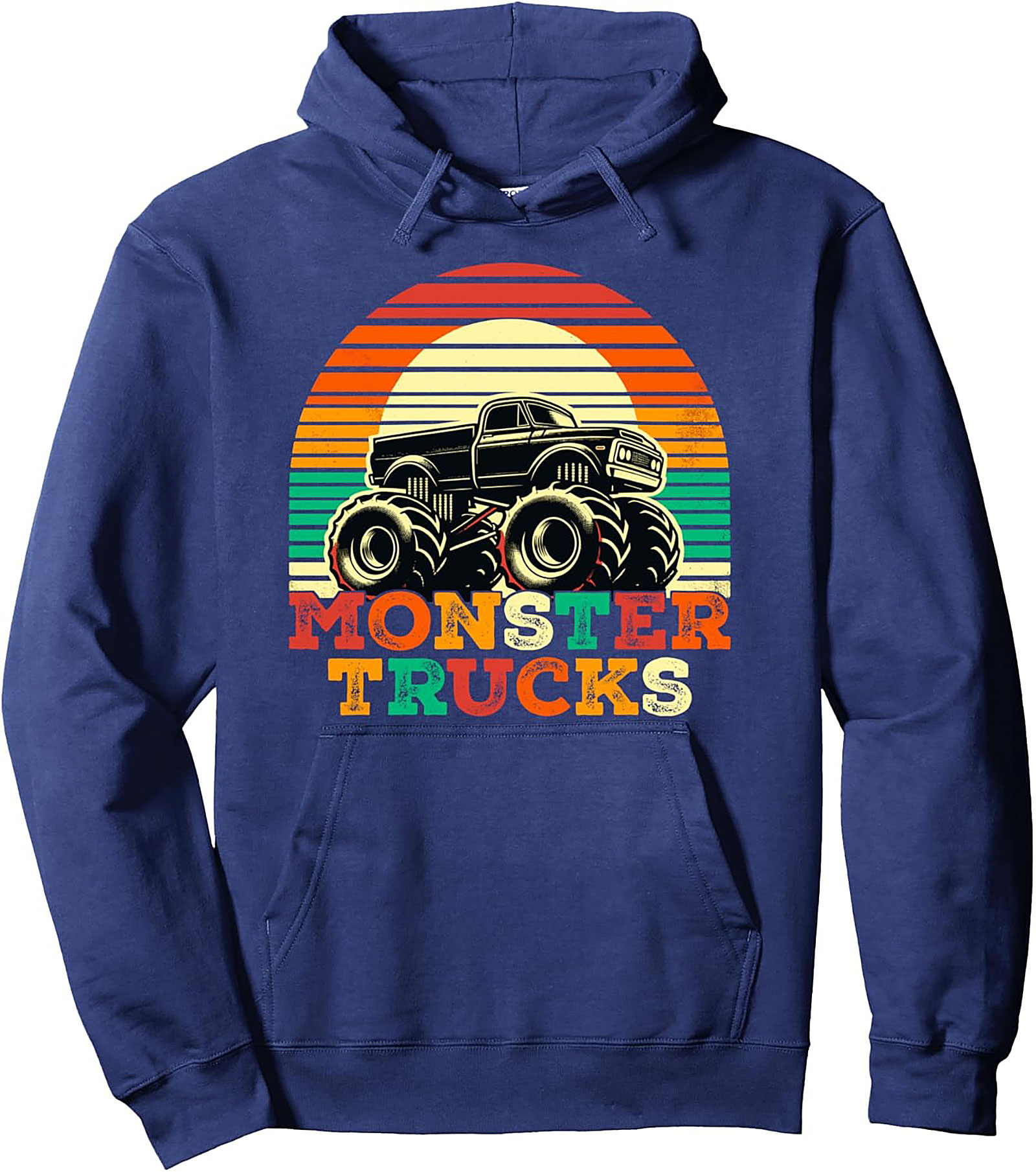 Retro Sunset Monster Truck Pullover Hoodie | Vintage Truck Enthusiast Graphic Hoodie