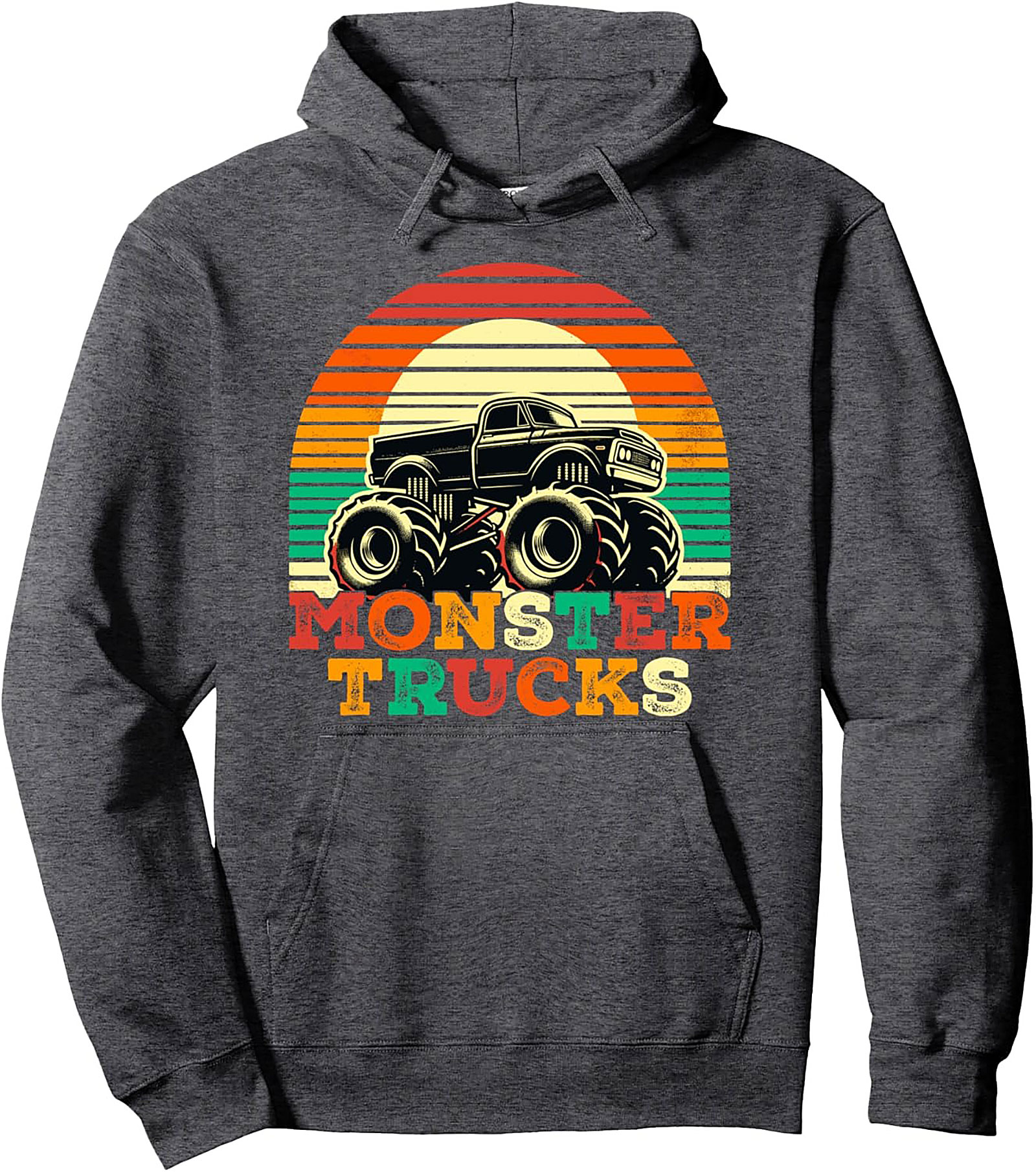 Retro Sunset Monster Truck Pullover Hoodie | Vintage Truck Enthusiast Graphic Hoodie