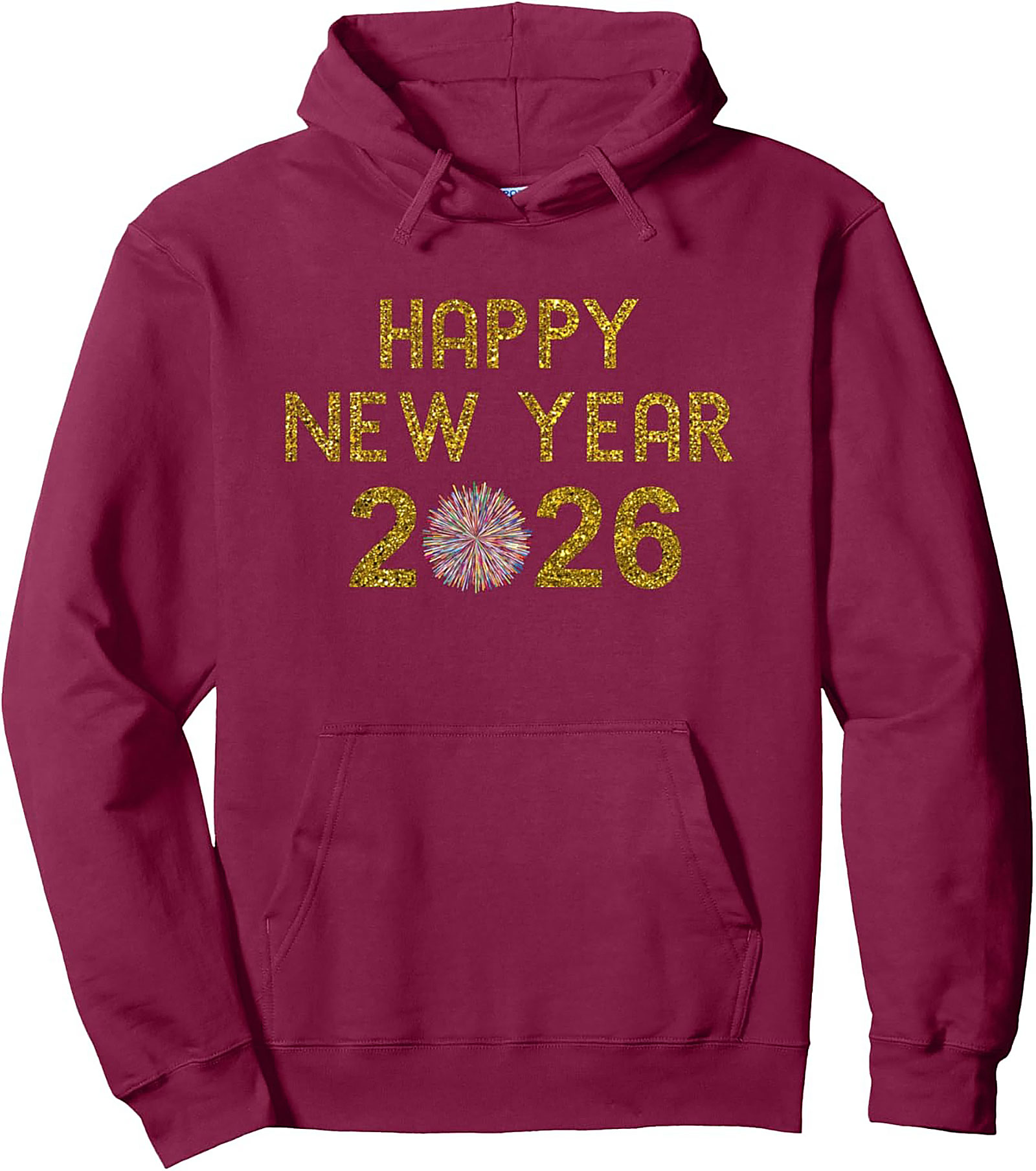 Happy New Year 2026 Pullover Hoodie Gold Glitter