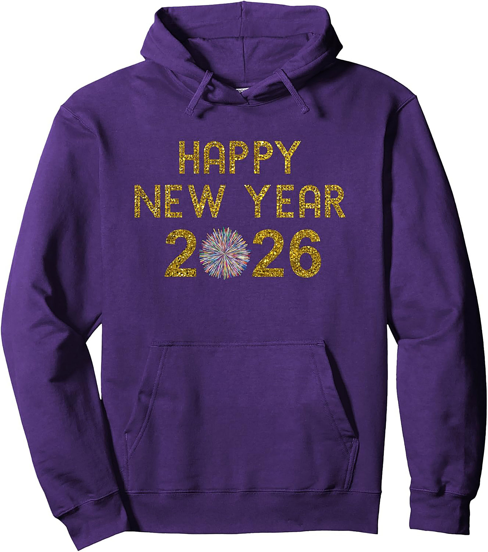 Happy New Year 2026 Pullover Hoodie Gold Glitter