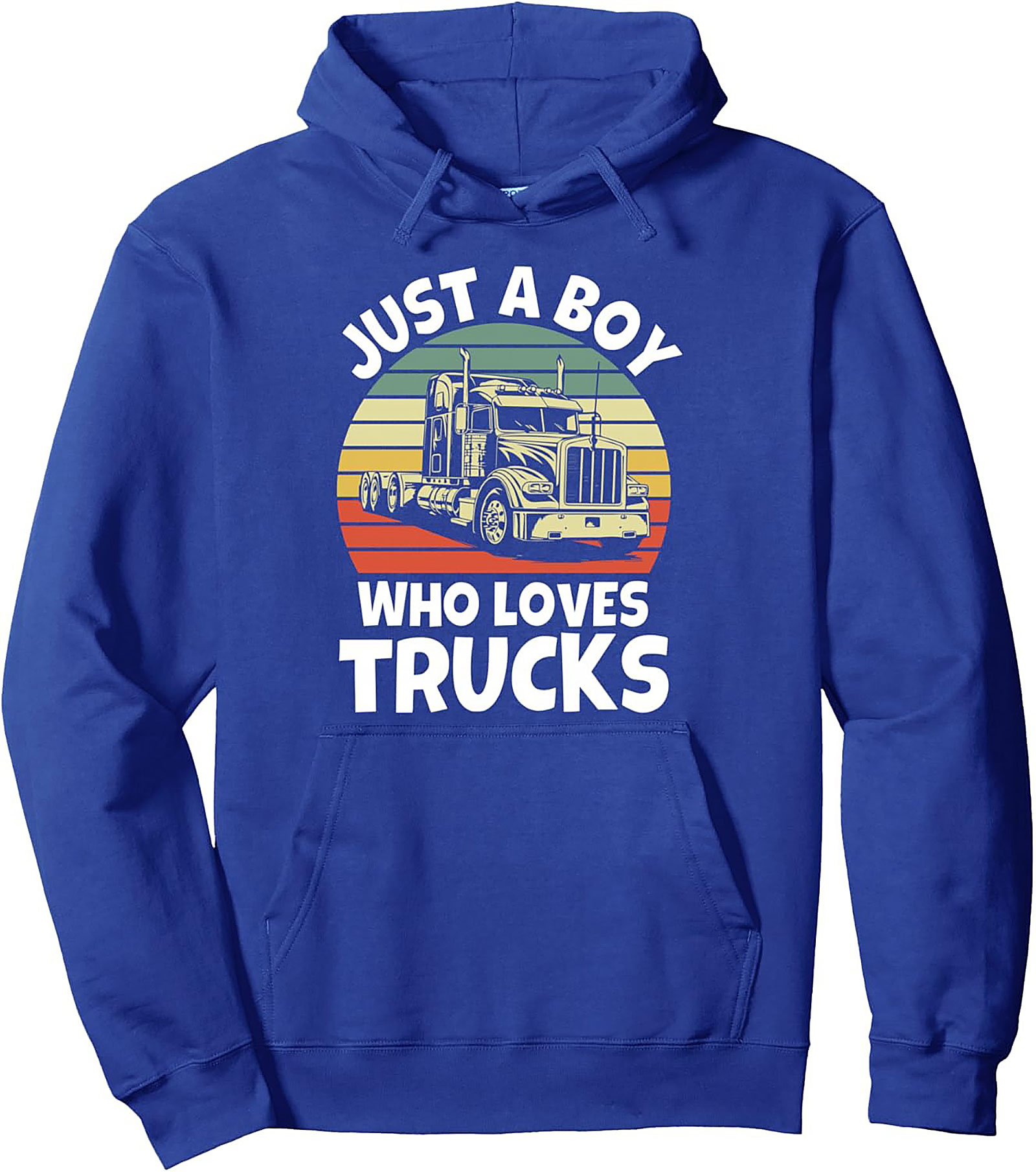 Just A Boy Who Loves Trucks - Vintage Semi-Truck Lover Graphic Hoodie