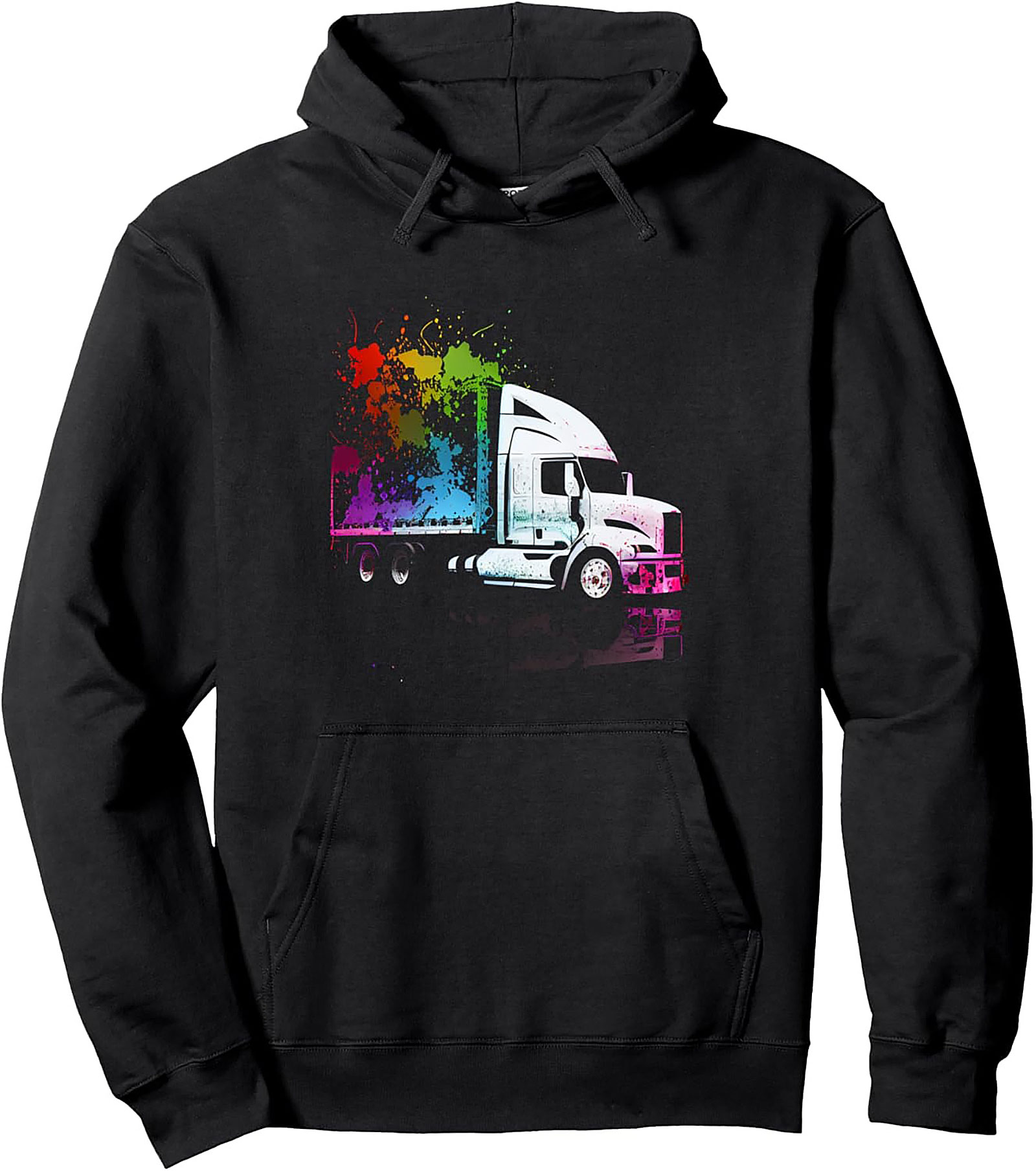Rainbow Splash Trucker Graphic Hoodie | Bold Semi-Truck Pullover