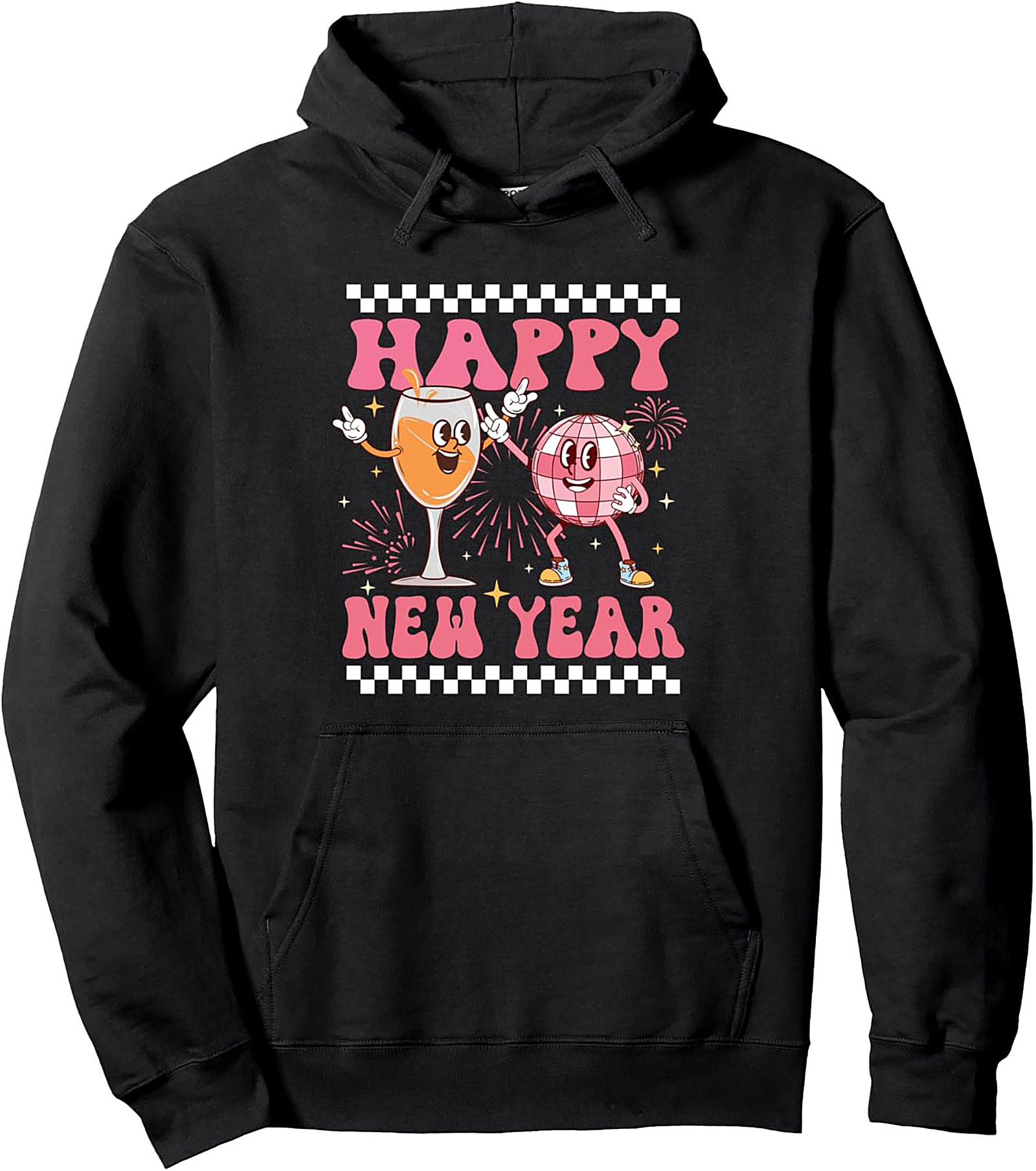 Retro Happy New Year Pullover Hoodie Groovy Party Gift