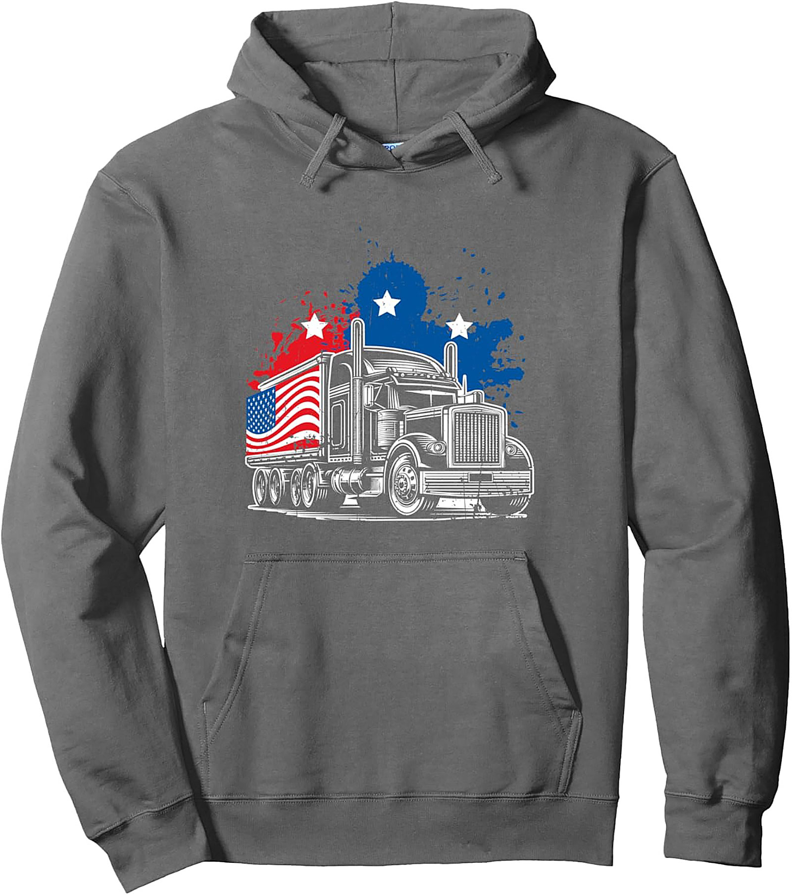 Patriotic Trucker Pullover Hoodie: American Flag Semi-Truck Graphic