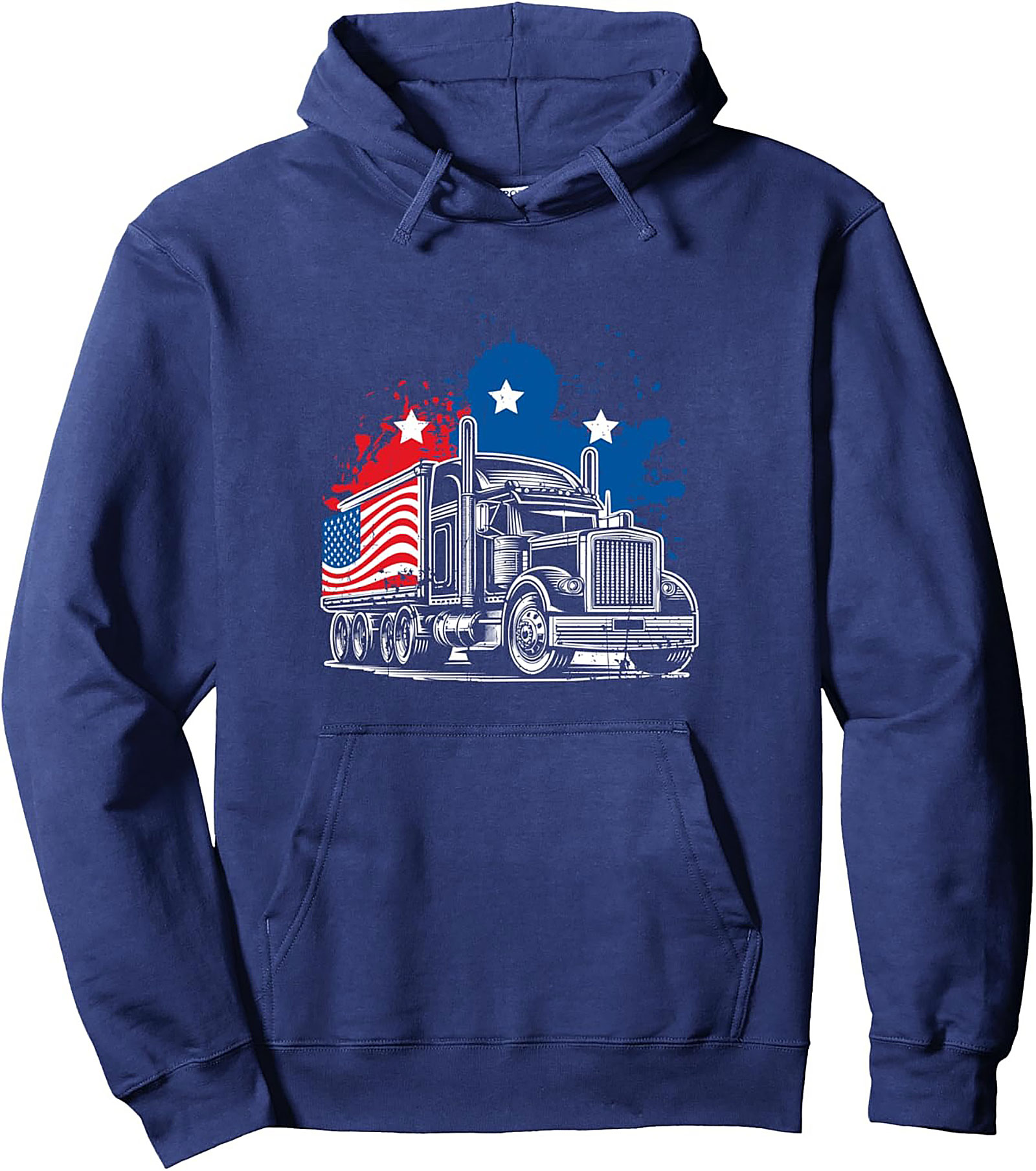 Patriotic Trucker Pullover Hoodie: American Flag Semi-Truck Graphic