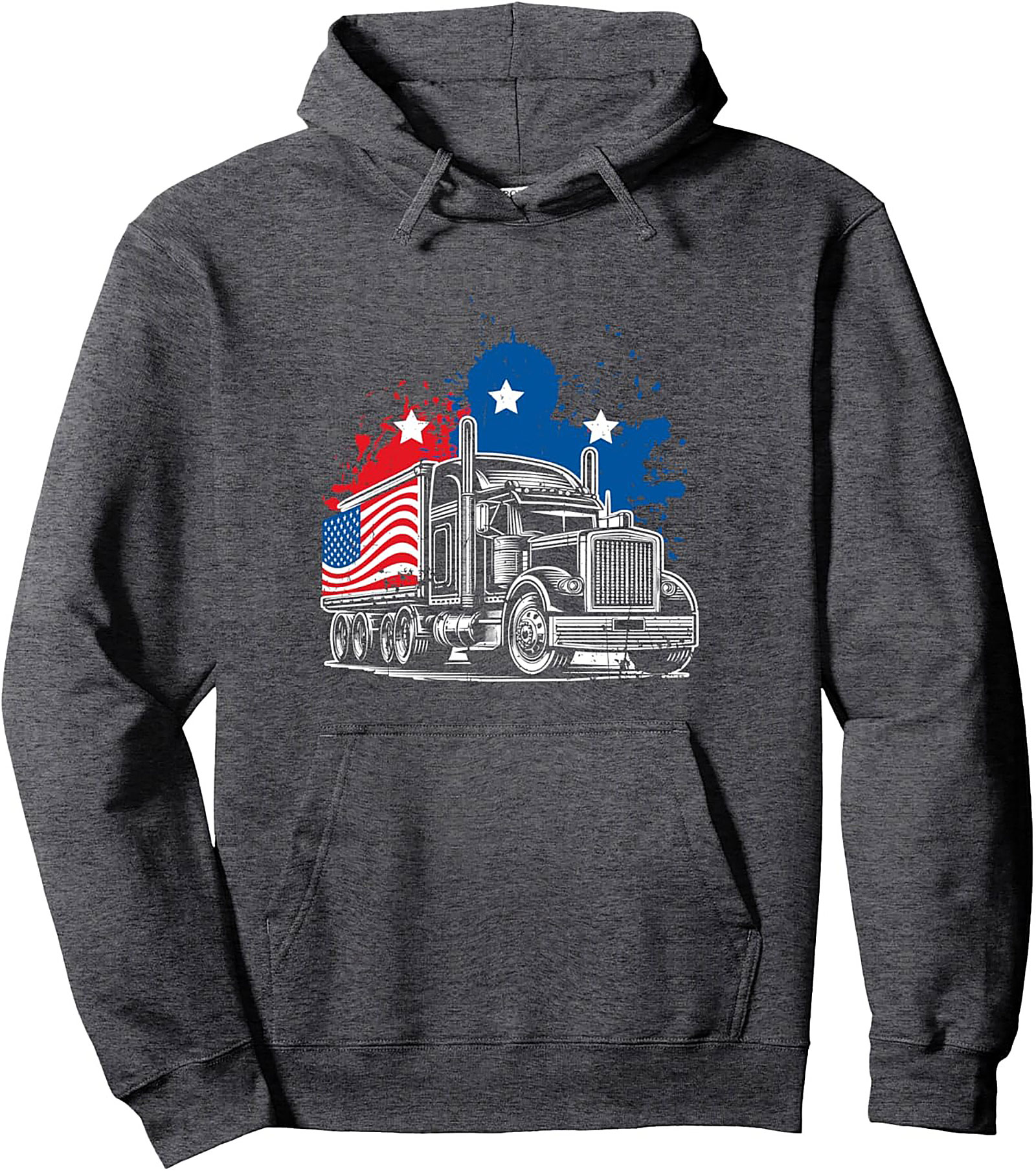 Patriotic Trucker Pullover Hoodie: American Flag Semi-Truck Graphic