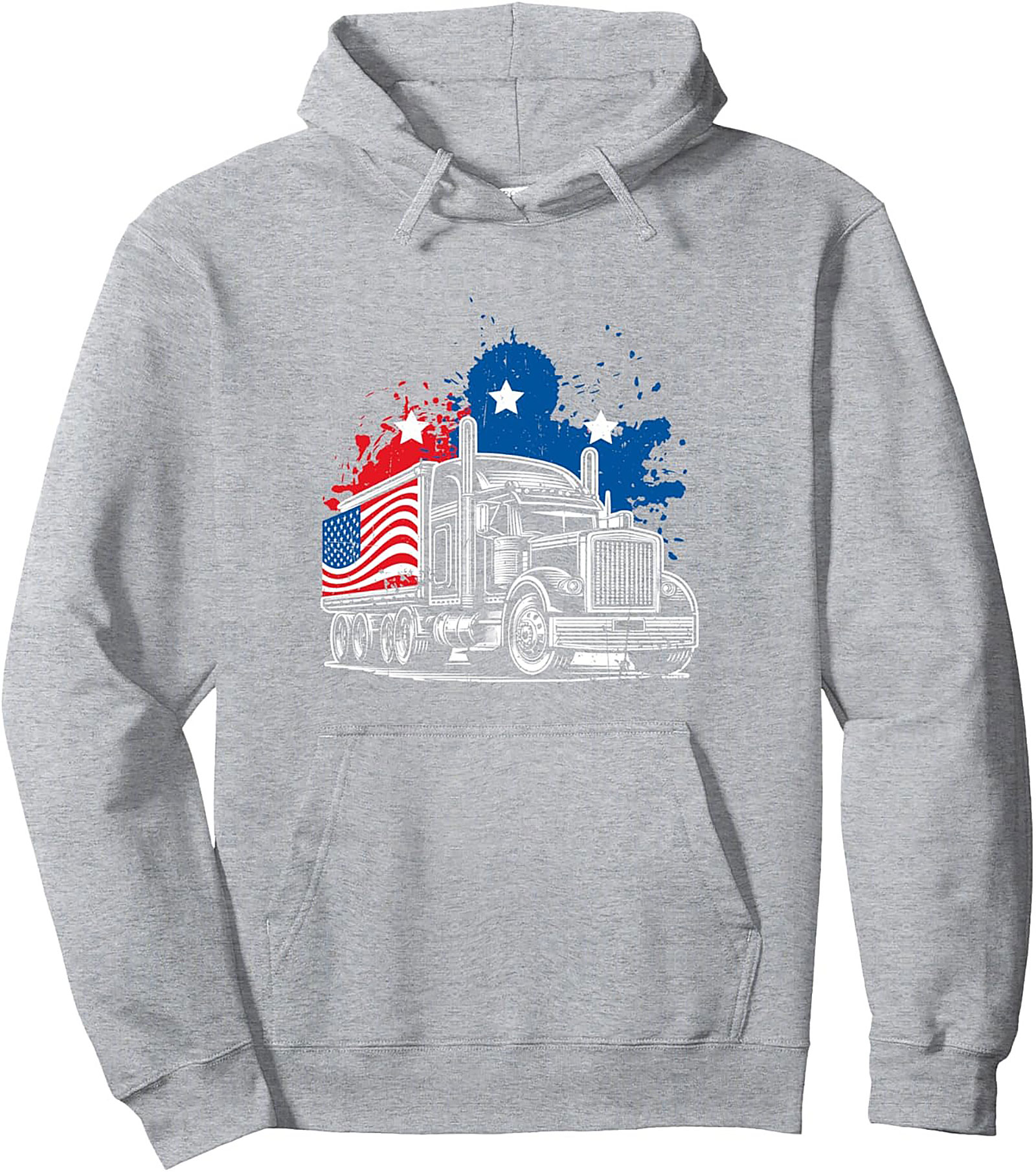 Patriotic Trucker Pullover Hoodie: American Flag Semi-Truck Graphic